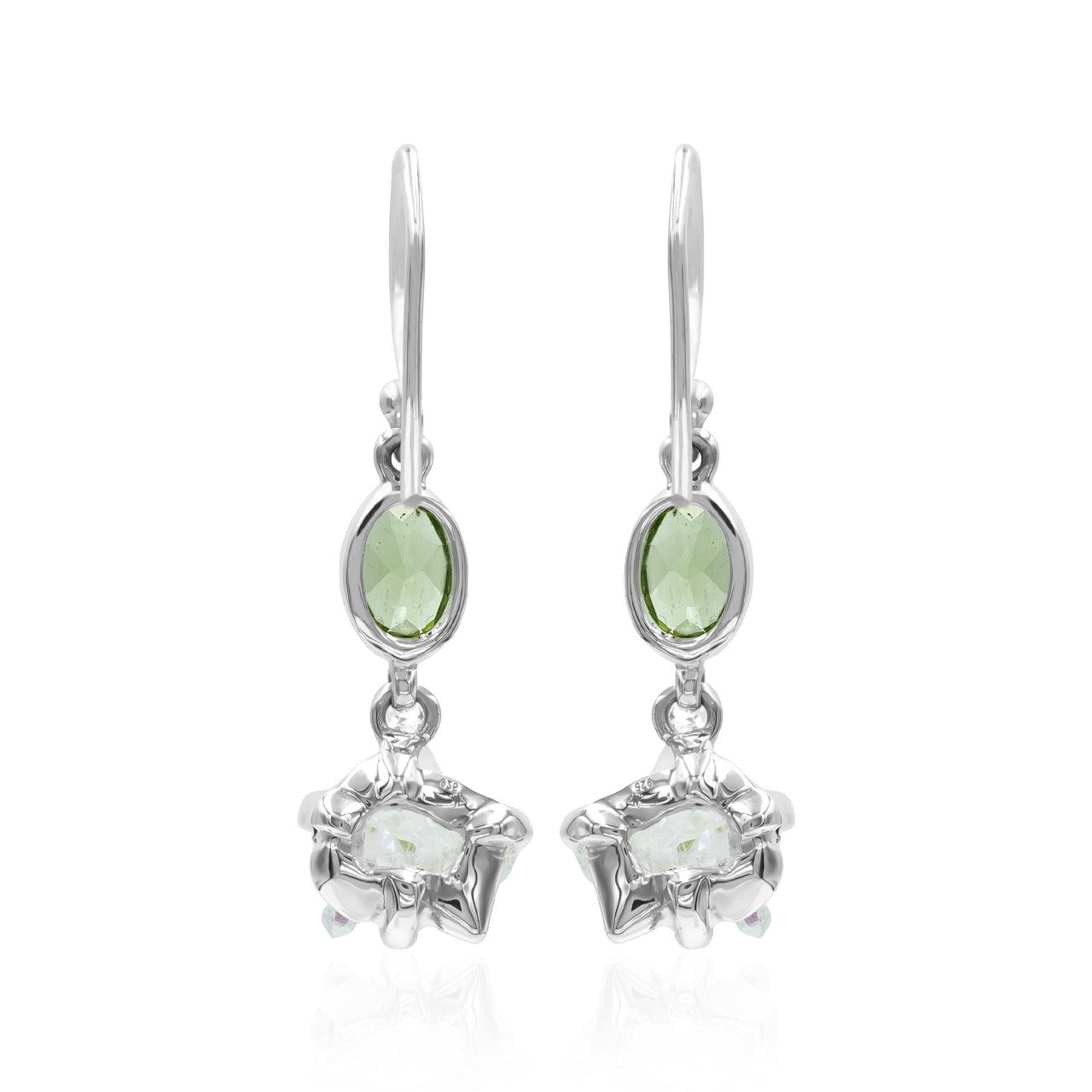 Starborn Peridot with Angel Aura Quartz Crystal Dangle Earrings in Sterling Silver