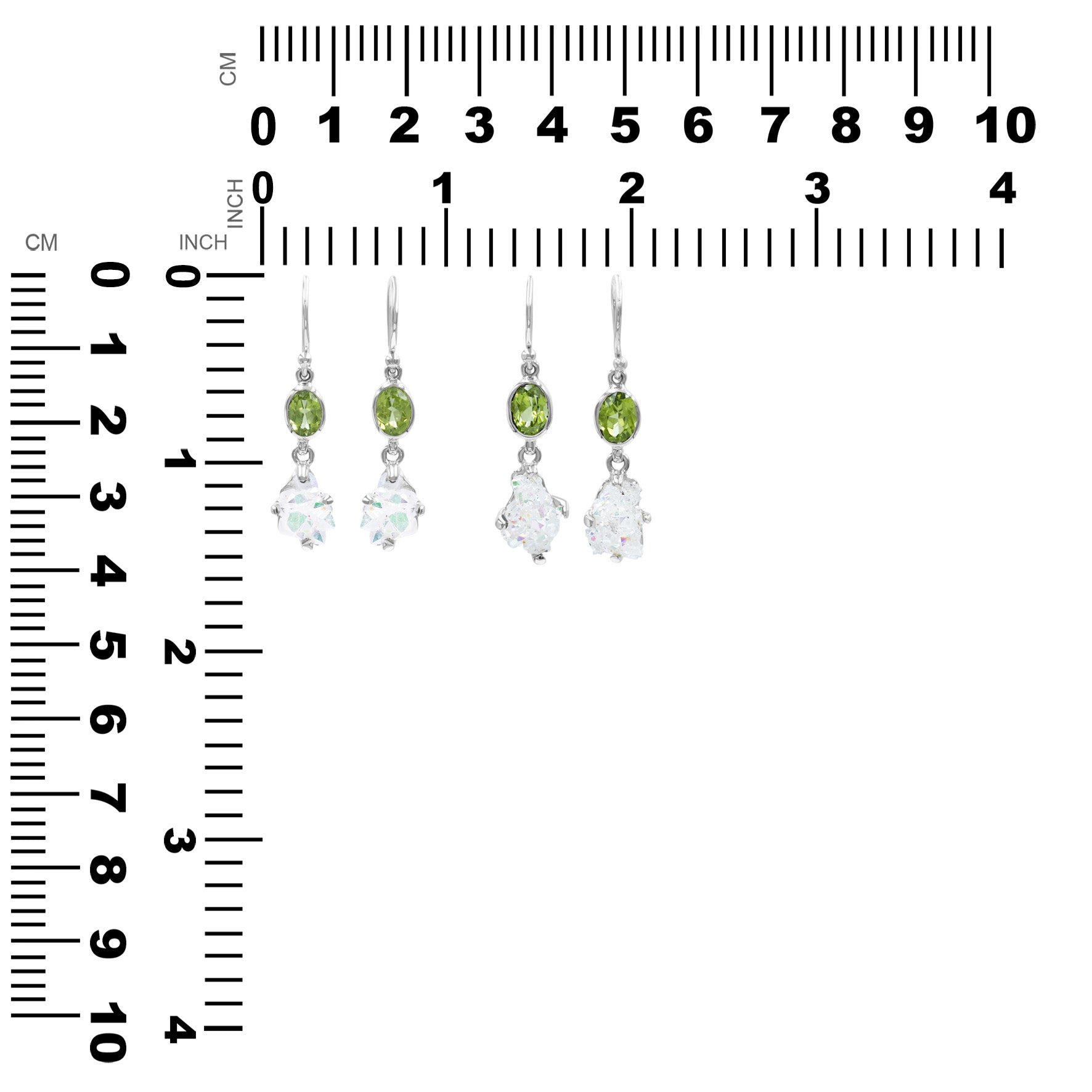 Starborn Peridot with Angel Aura Quartz Crystal Dangle Earrings in Sterling Silver