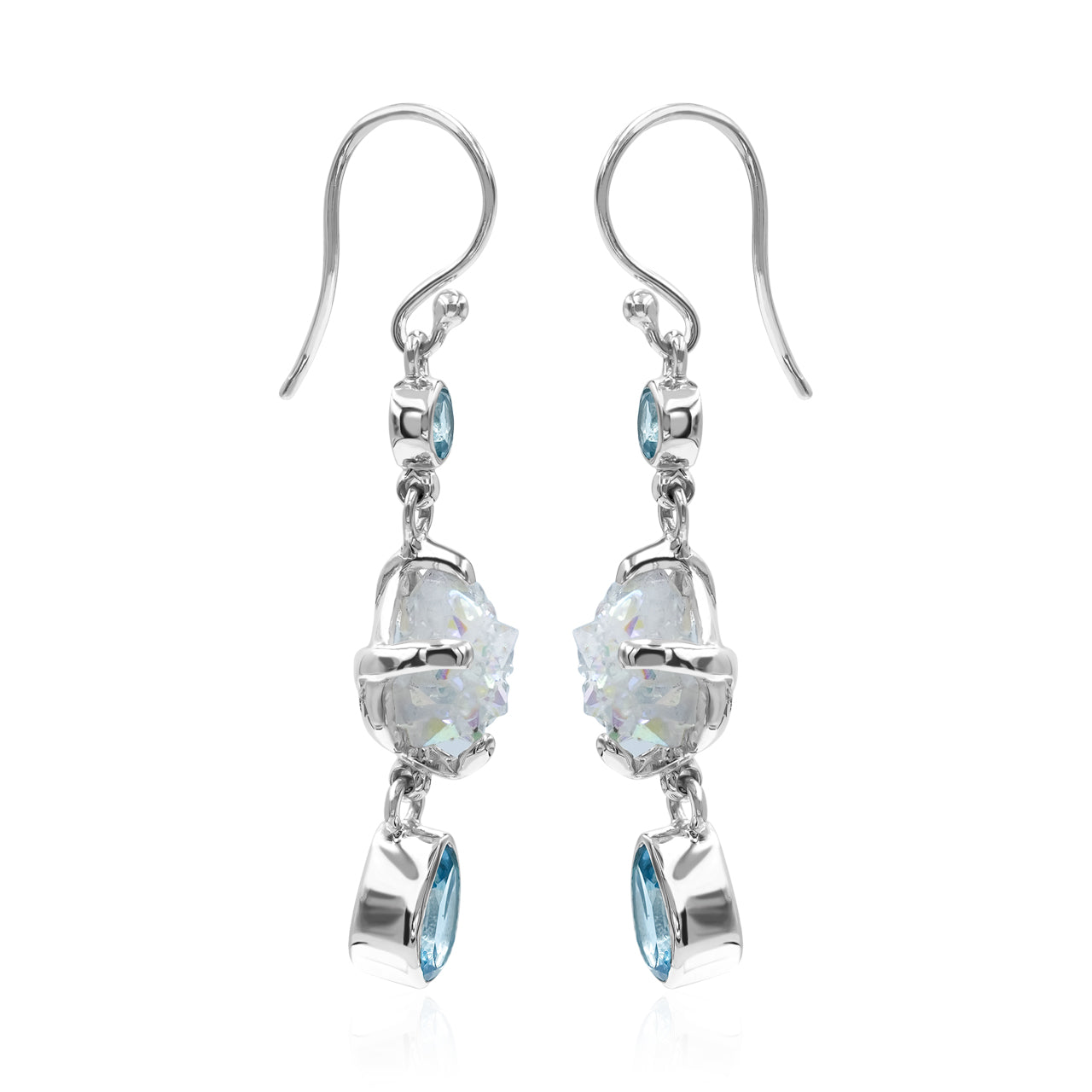 Starborn Blue Topaz & Angel Aura Quartz Crystal Dangle Earrings in Sterling Silver