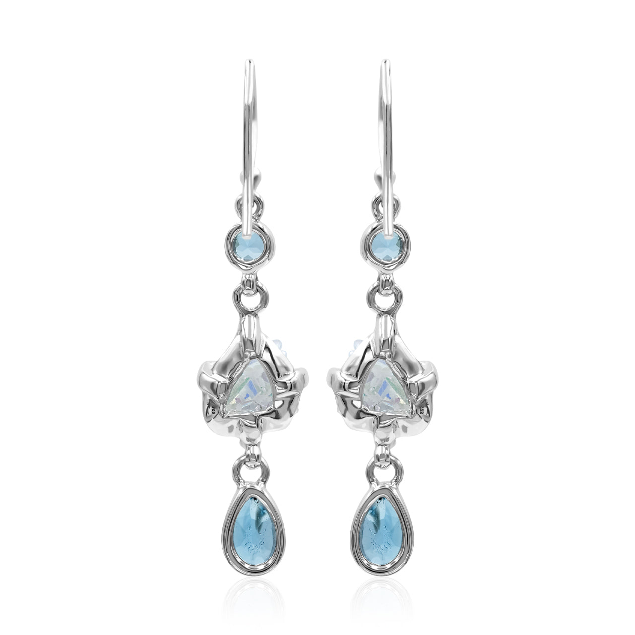 Starborn Blue Topaz & Angel Aura Quartz Crystal Dangle Earrings in Sterling Silver