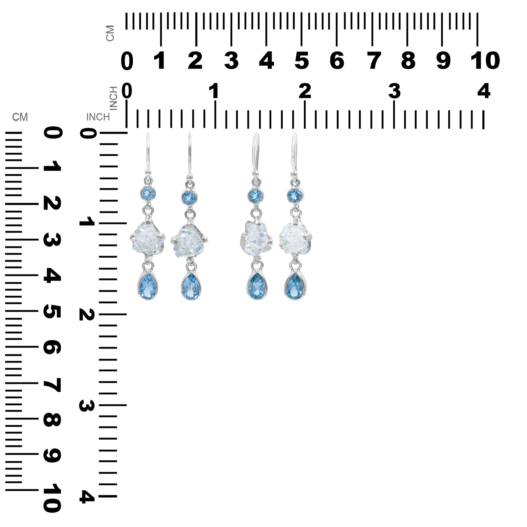 Starborn Blue Topaz & Angel Aura Quartz Crystal Dangle Earrings in Sterling Silver
