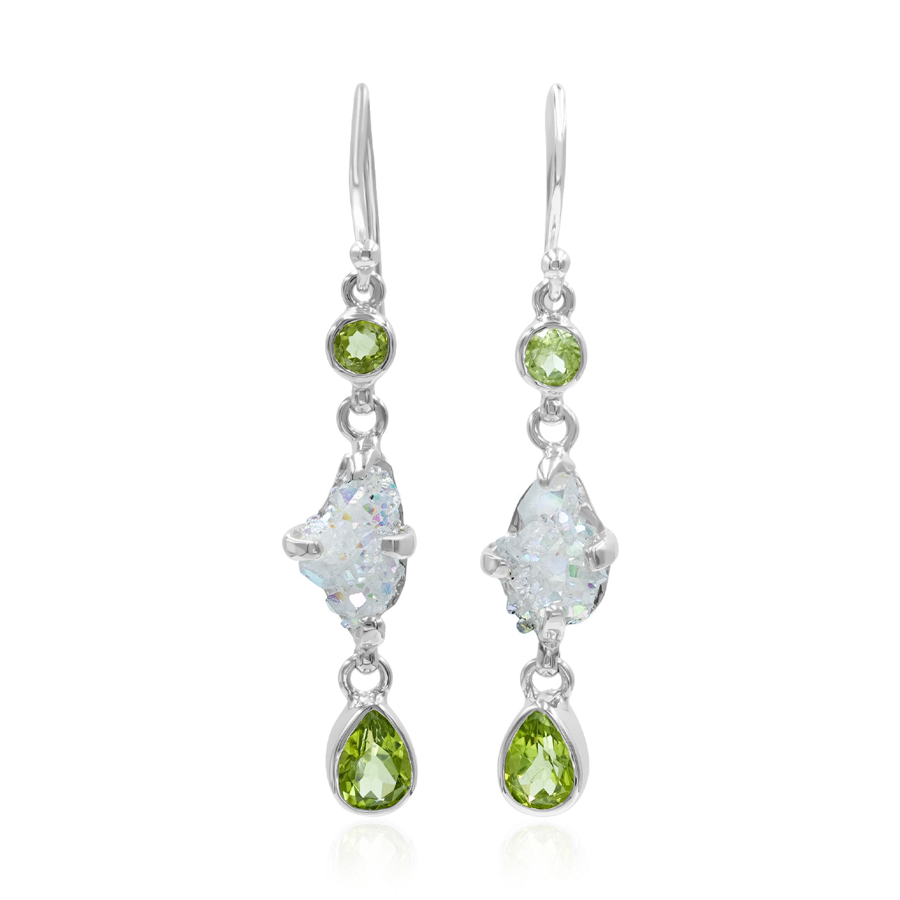 Starborn Blue Topaz & Angel Aura Quartz Crystal Dangle Earrings in Sterling Silver