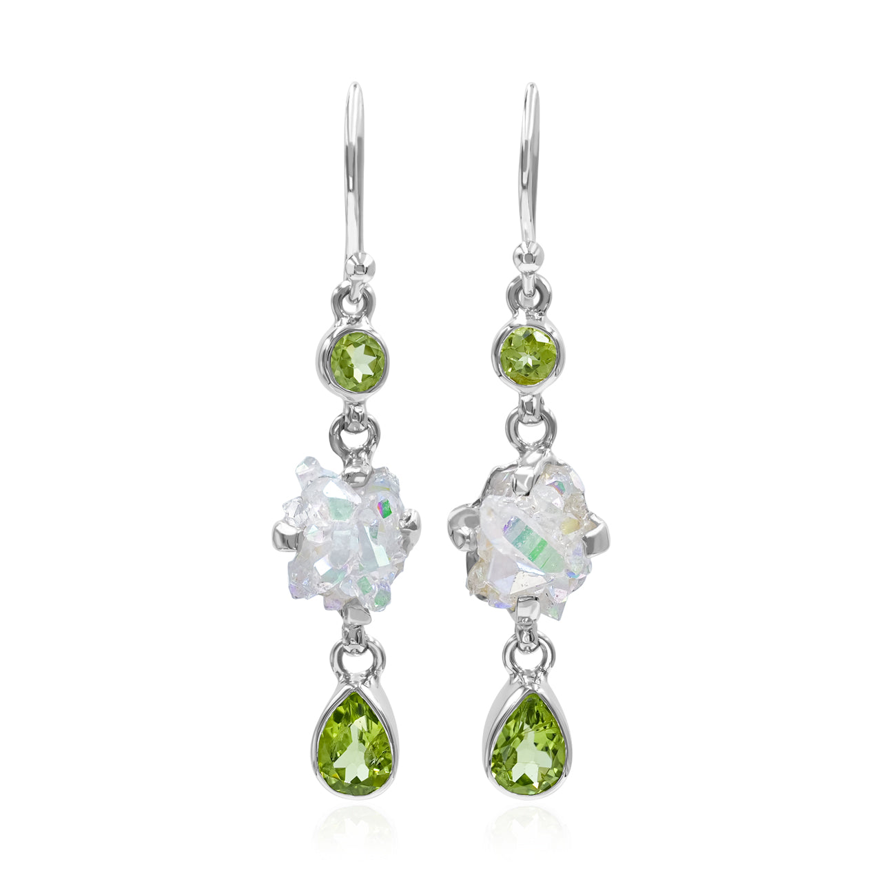 Starborn Blue Topaz & Angel Aura Quartz Crystal Dangle Earrings in Sterling Silver