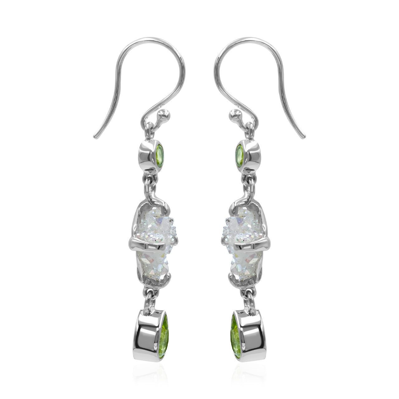 Starborn Blue Topaz & Angel Aura Quartz Crystal Dangle Earrings in Sterling Silver