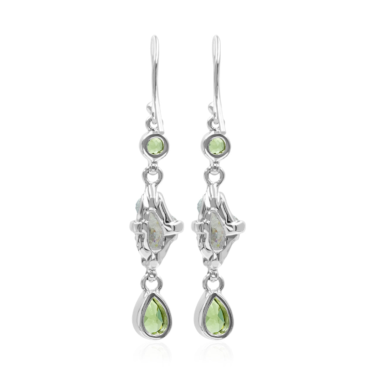 Starborn Blue Topaz & Angel Aura Quartz Crystal Dangle Earrings in Sterling Silver