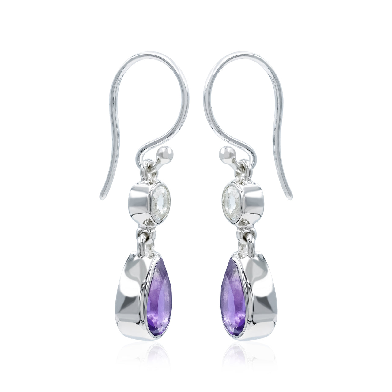 Starborn Faceted Amethyst with White Topaz Accents Earring in Sterling Silver