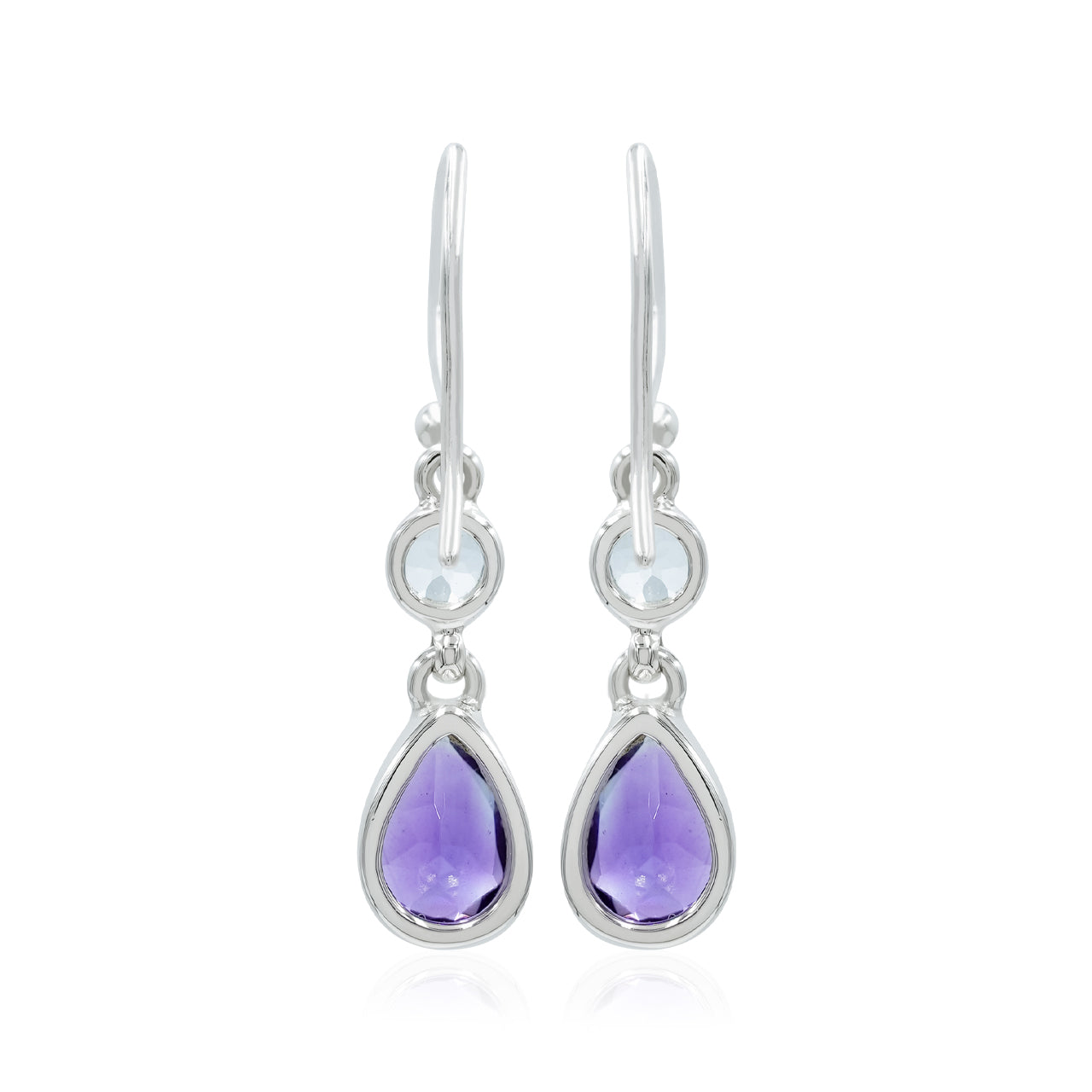 Starborn Faceted Amethyst with White Topaz Accents Earring in Sterling Silver