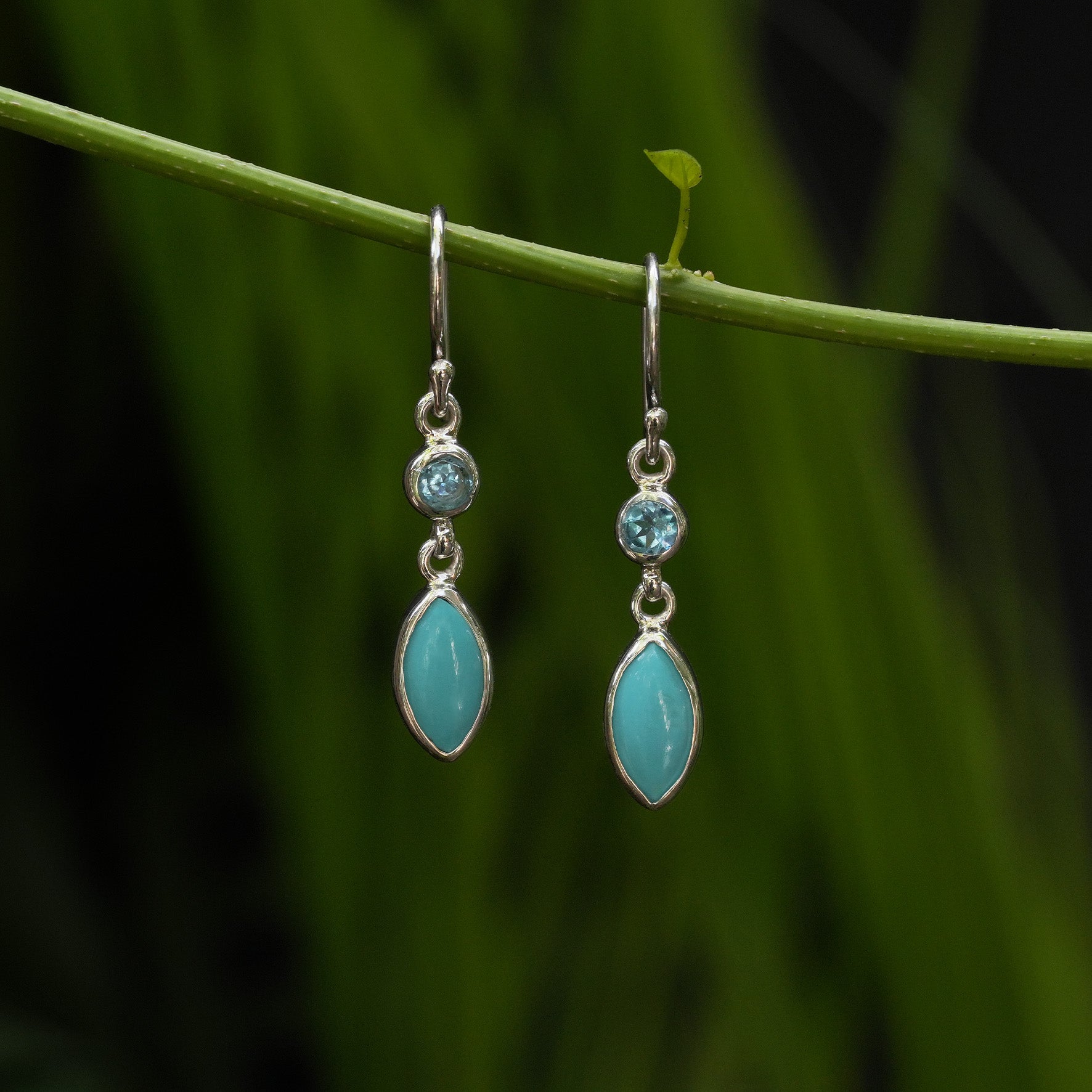 Starborn Blue Topaz & Sleeping Beauty Turquoise Dangle Earrings in Sterling Silver