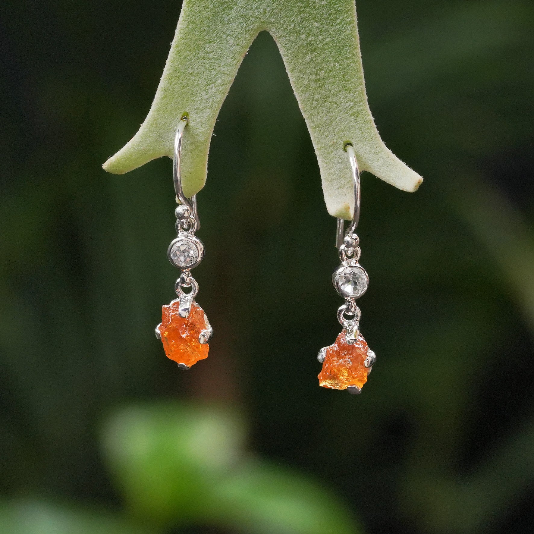 Starborn Spessartite Garnet Rough with White Topaz Accent Earring in Sterling Silver