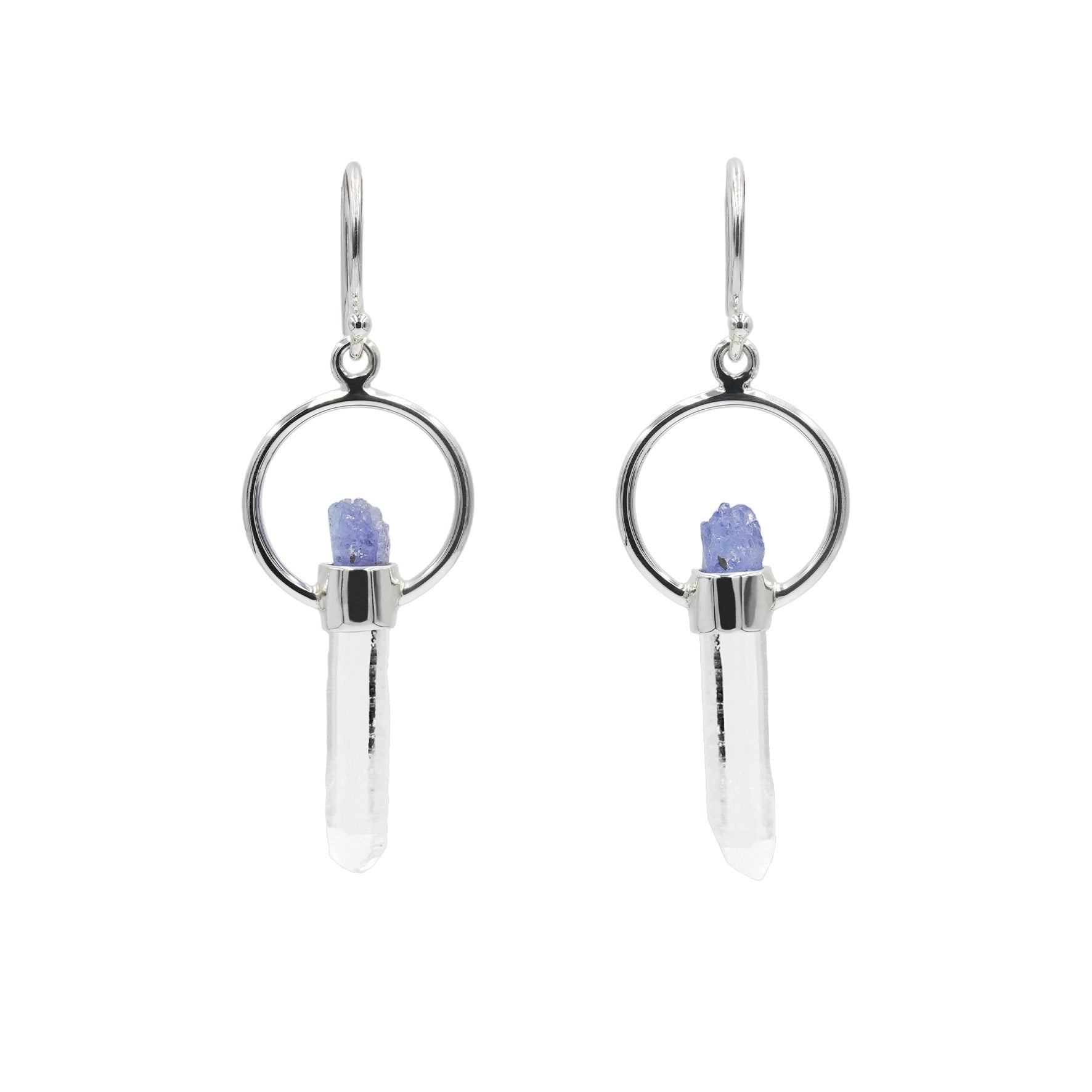 Starborn Quartz Crystal with Tanzanite Rough Earring in Sterling Silver