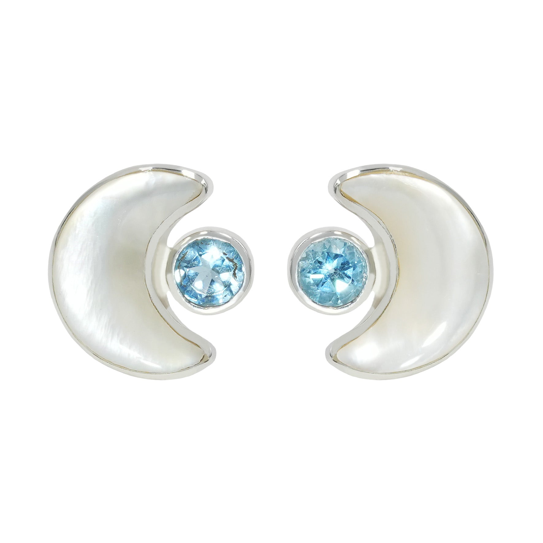 Starborn Perlmutt-Halbmond-Ohrstecker mit blauem Topas-Akzent aus Sterlingsilber