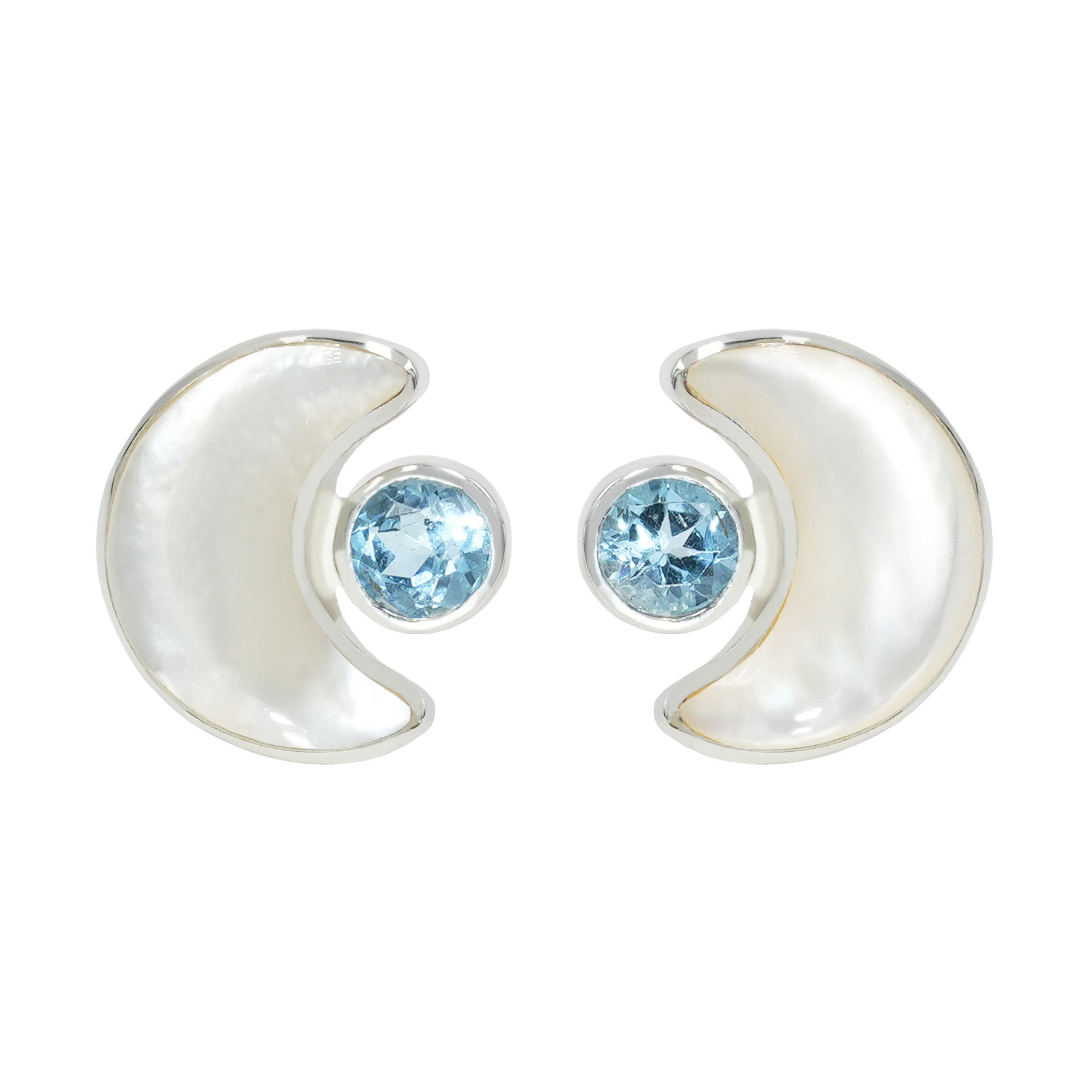 Starborn Perlmutt-Halbmond-Ohrstecker mit blauem Topas-Akzent aus Sterlingsilber