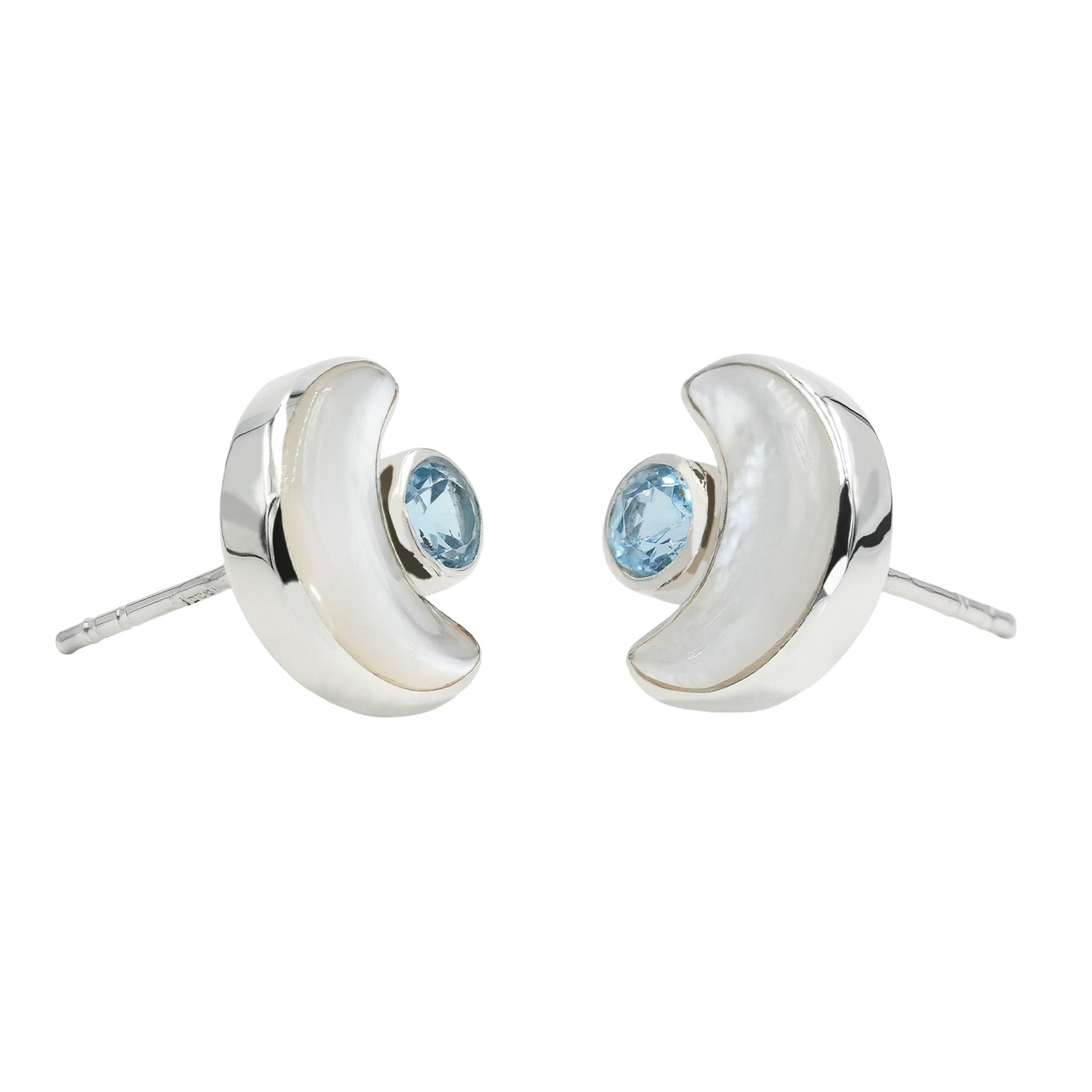Starborn Perlmutt-Halbmond-Ohrstecker mit blauem Topas-Akzent aus Sterlingsilber