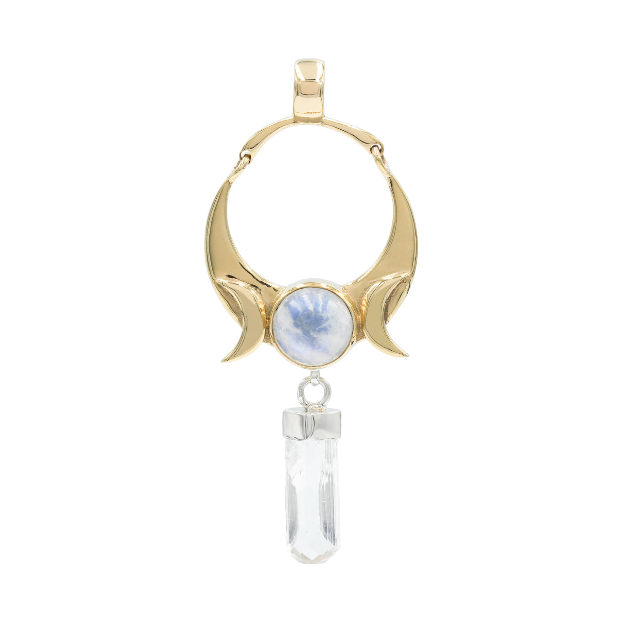 Starborn Danburite Crystal & Rainbow Moonstone Pendant in Sterling Silver