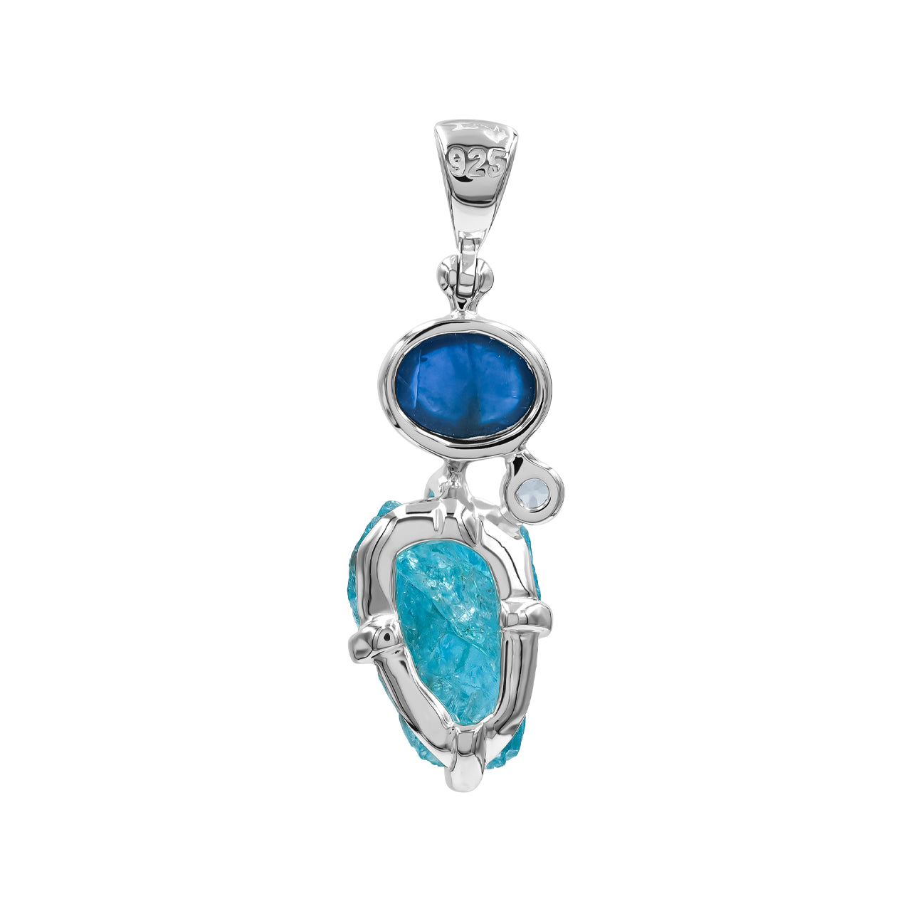 Starborn Blue Apatite, Apatite Crystal, and White Topaz Pendant in Sterling Silver