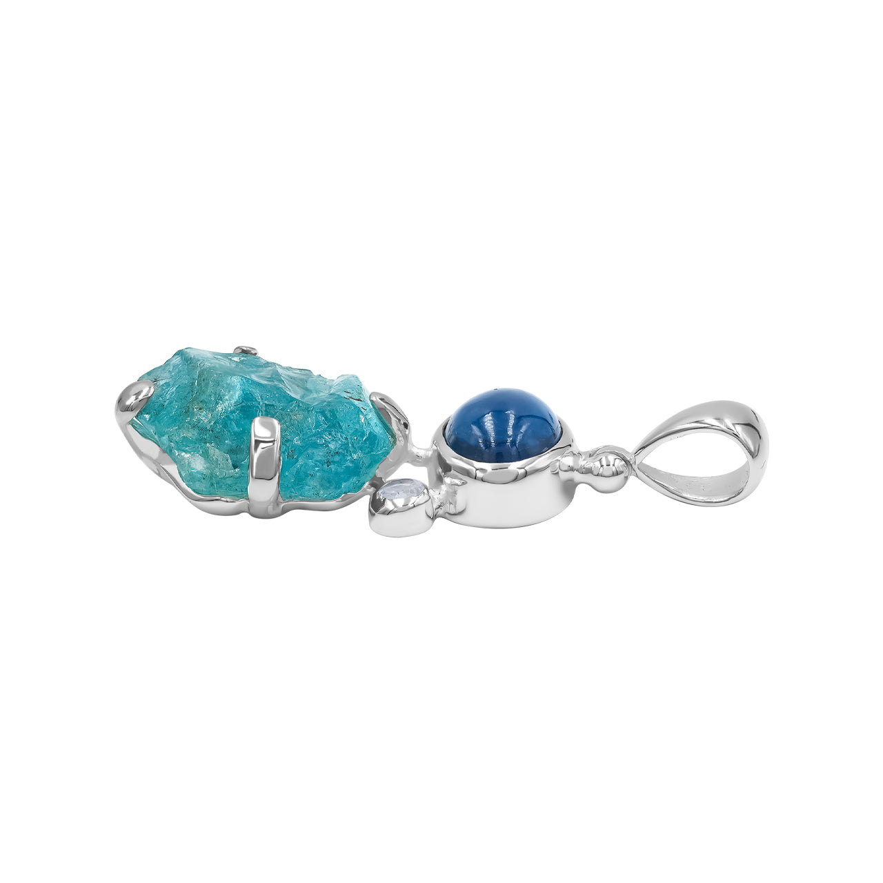 Starborn Blue Apatite, Apatite Crystal, and White Topaz Pendant in Sterling Silver