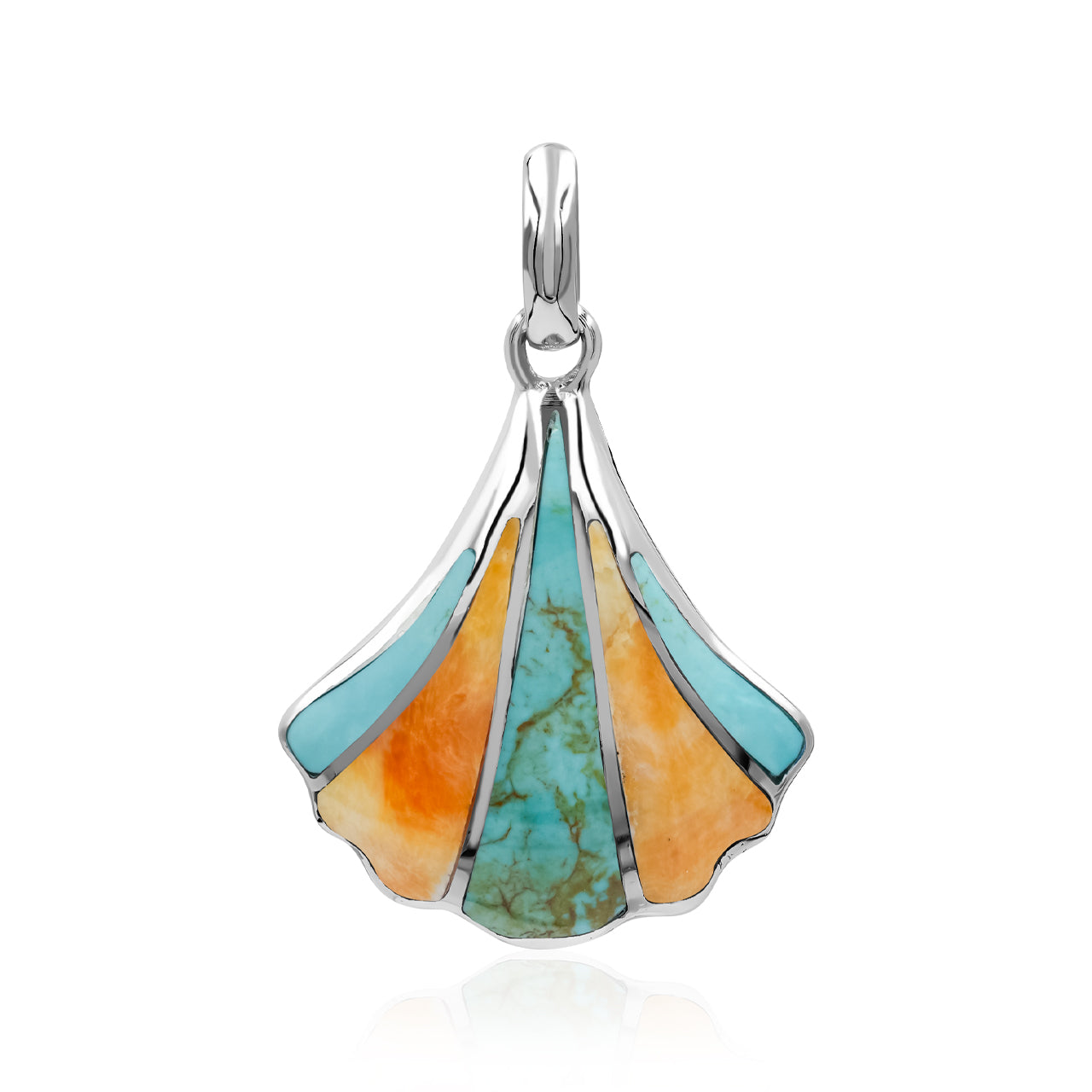 Starborn Spiney Oyster Shell & Turquoise Inlaid Scallop Seashell Pendant in Sterling Silver