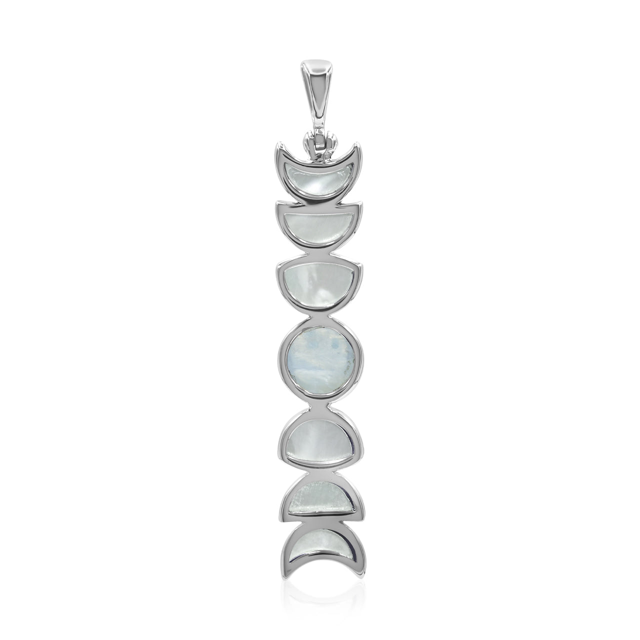 Starborn Mother of Pearl with Rainbow Moonstone Vertical Moon Phase Pendant in Sterling Silver