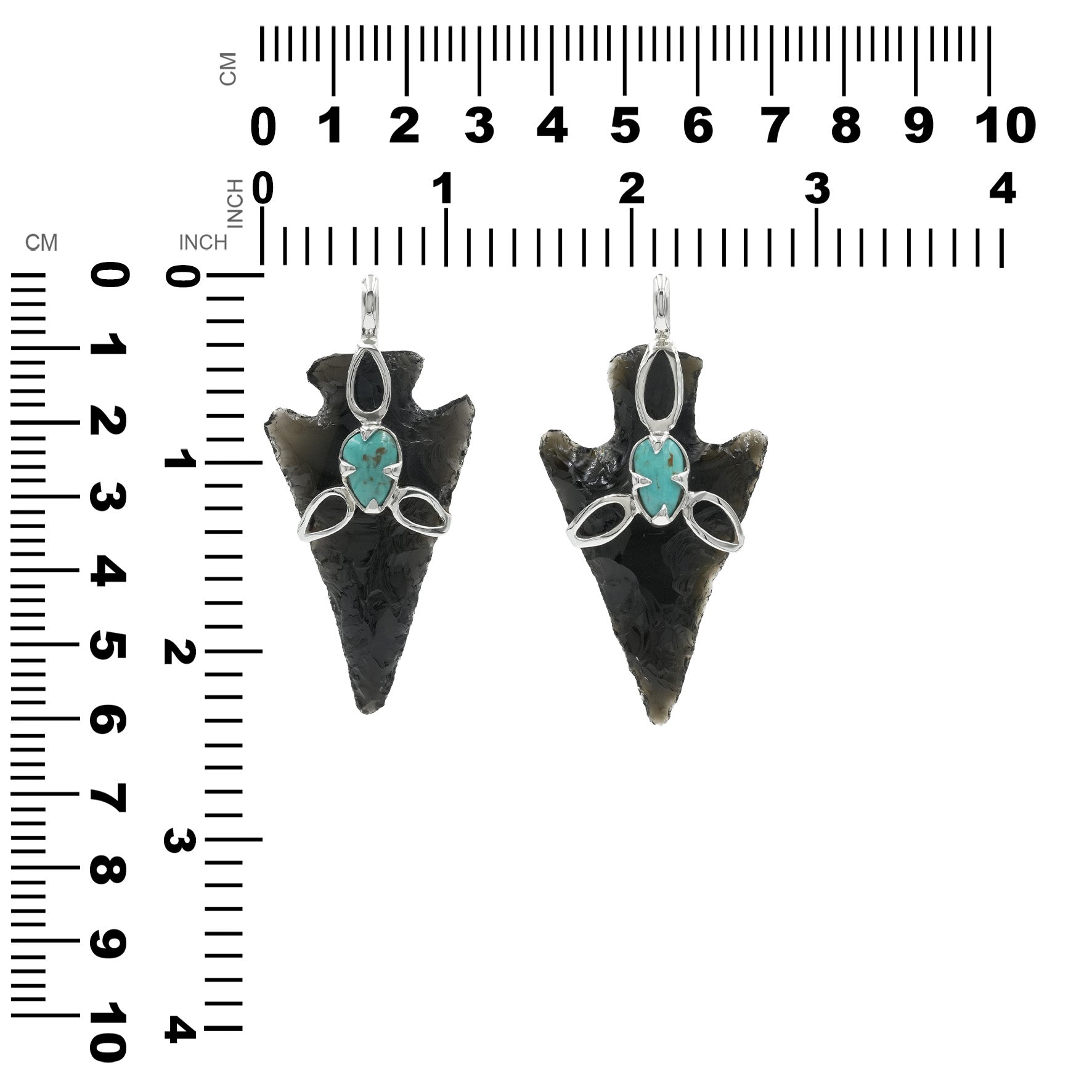 Starborn Obsidian Arrowhead Triquetra Pendant with Turquoise Accent in Sterling Silver