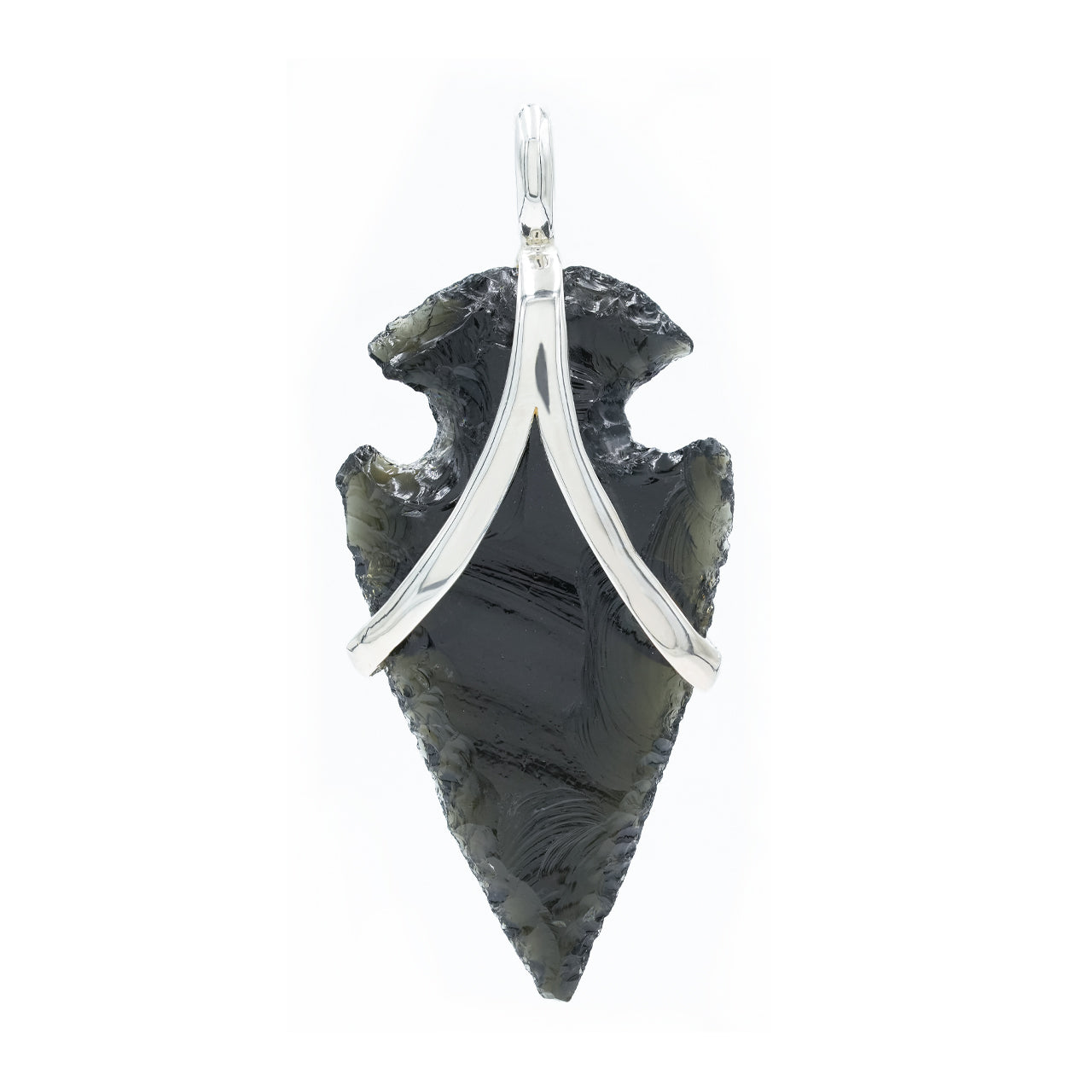 Starborn Obsidian Arrowhead Triquetra Pendant with Ethiopian Opal in Sterling Silver