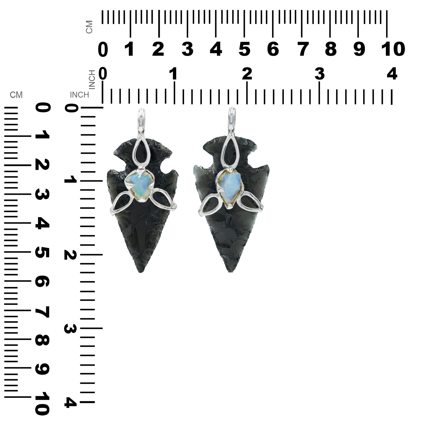 Starborn Obsidian Arrowhead Triquetra Pendant with Ethiopian Opal in Sterling Silver