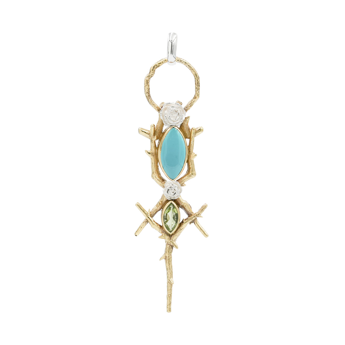 Starborn Thorn and Rose Pendant with Peridot & Turquoise in Nordic Gold & Sterling Silver