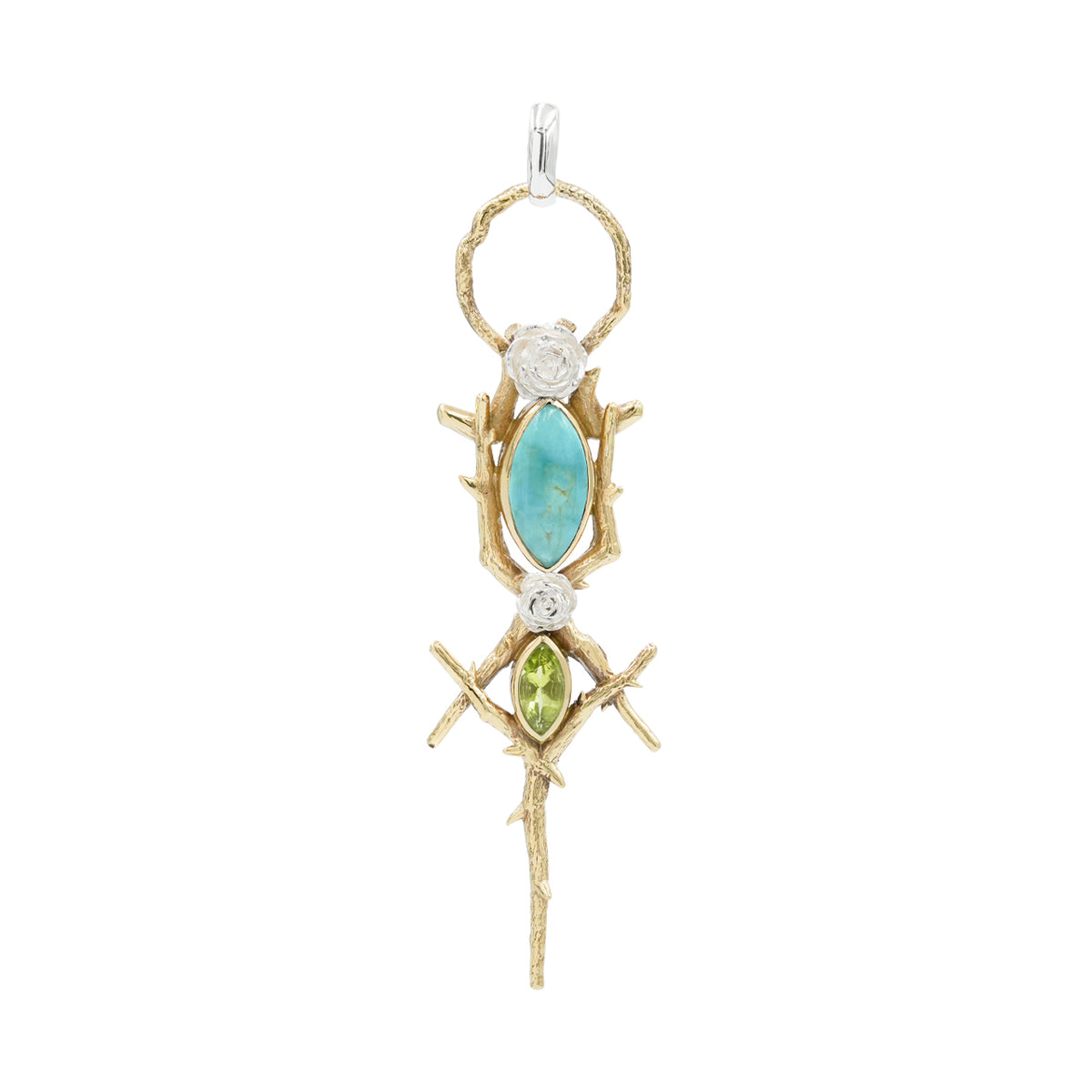 Starborn Thorn and Rose Pendant with Peridot & Turquoise in Nordic Gold & Sterling Silver