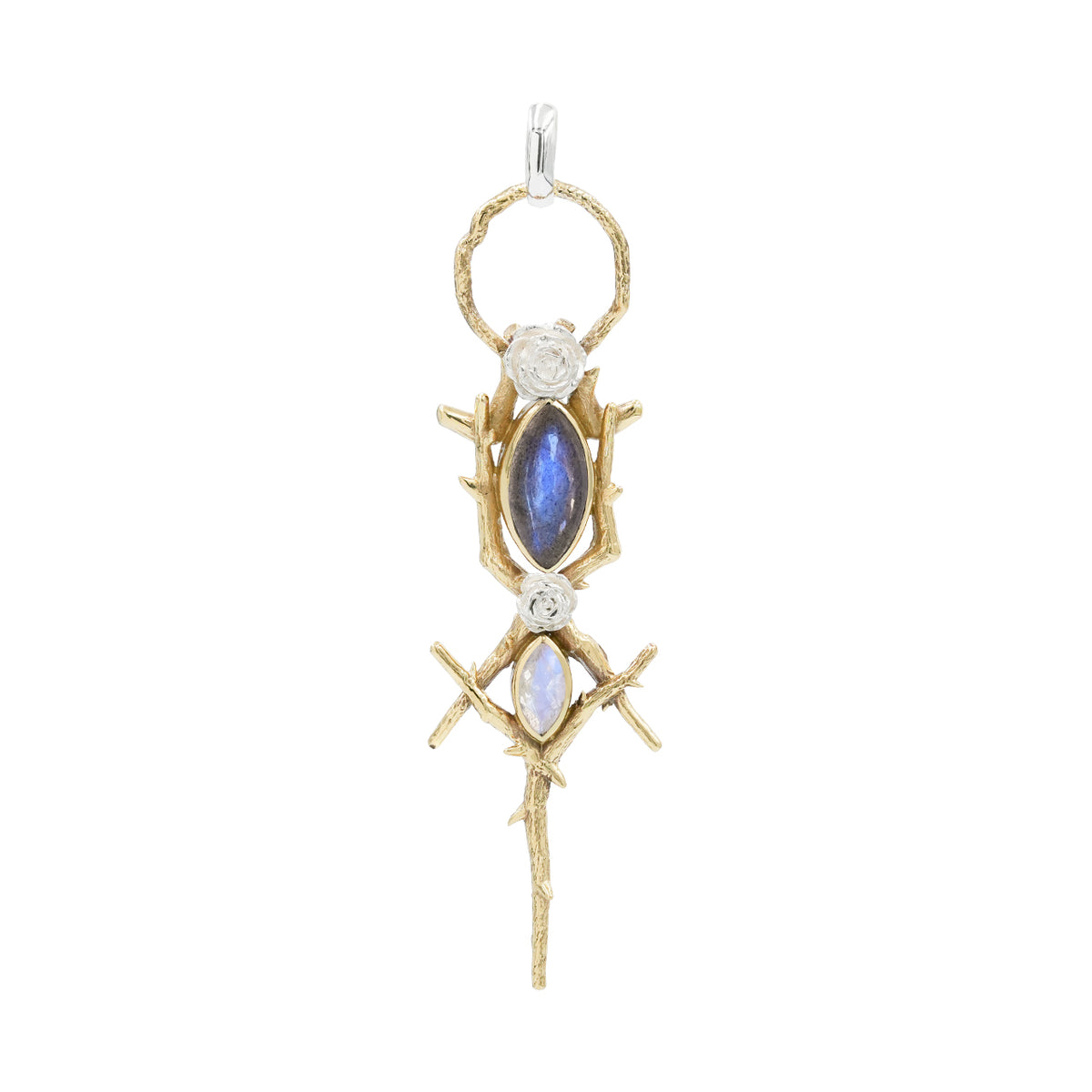 Starborn Thorn and Rose Pendant with Labradorite & Rainbow Moonstone in Nordic Gold & Sterling Silver