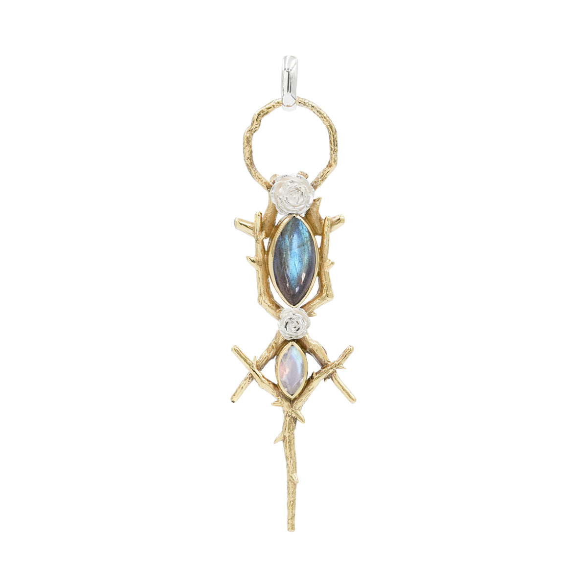 Starborn Thorn and Rose Pendant with Labradorite & Rainbow Moonstone in Nordic Gold & Sterling Silver