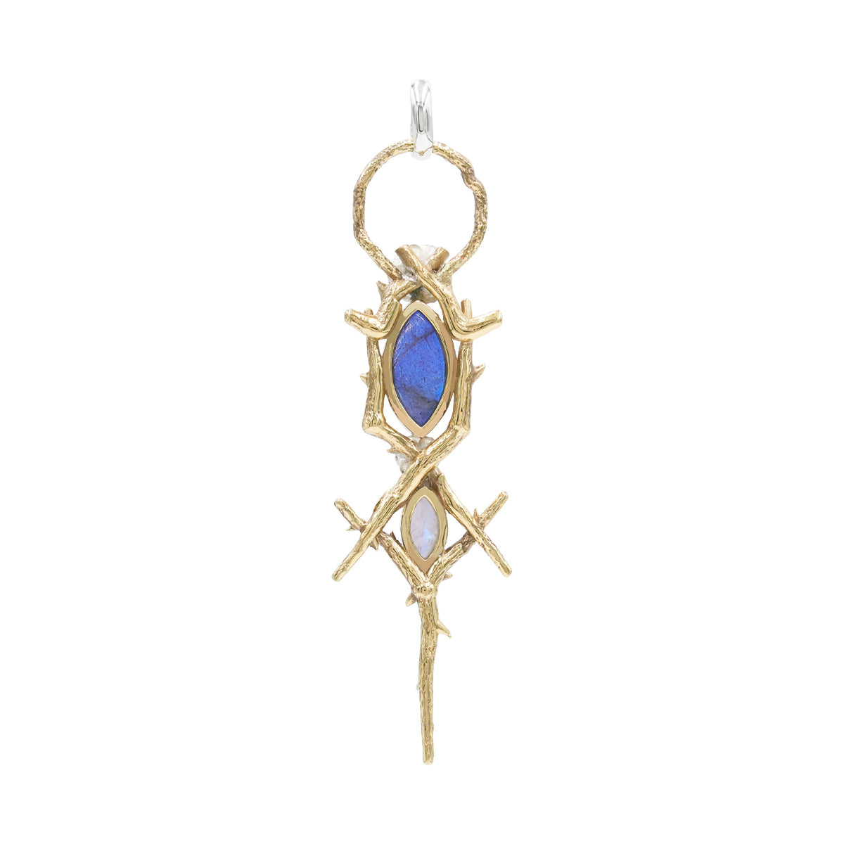Starborn Thorn and Rose Pendant with Labradorite & Rainbow Moonstone in Nordic Gold & Sterling Silver