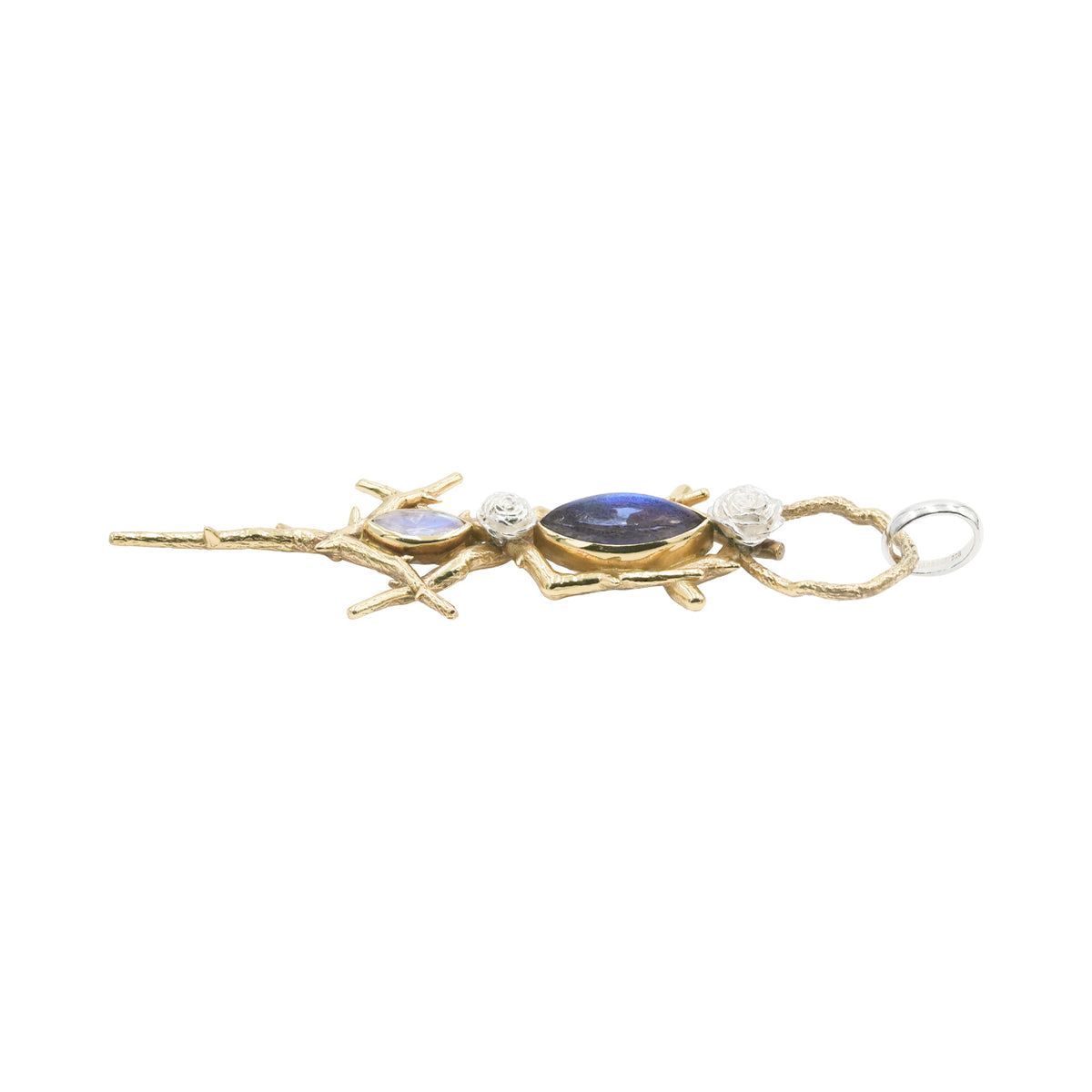 Starborn Thorn and Rose Pendant with Labradorite & Rainbow Moonstone in Nordic Gold & Sterling Silver