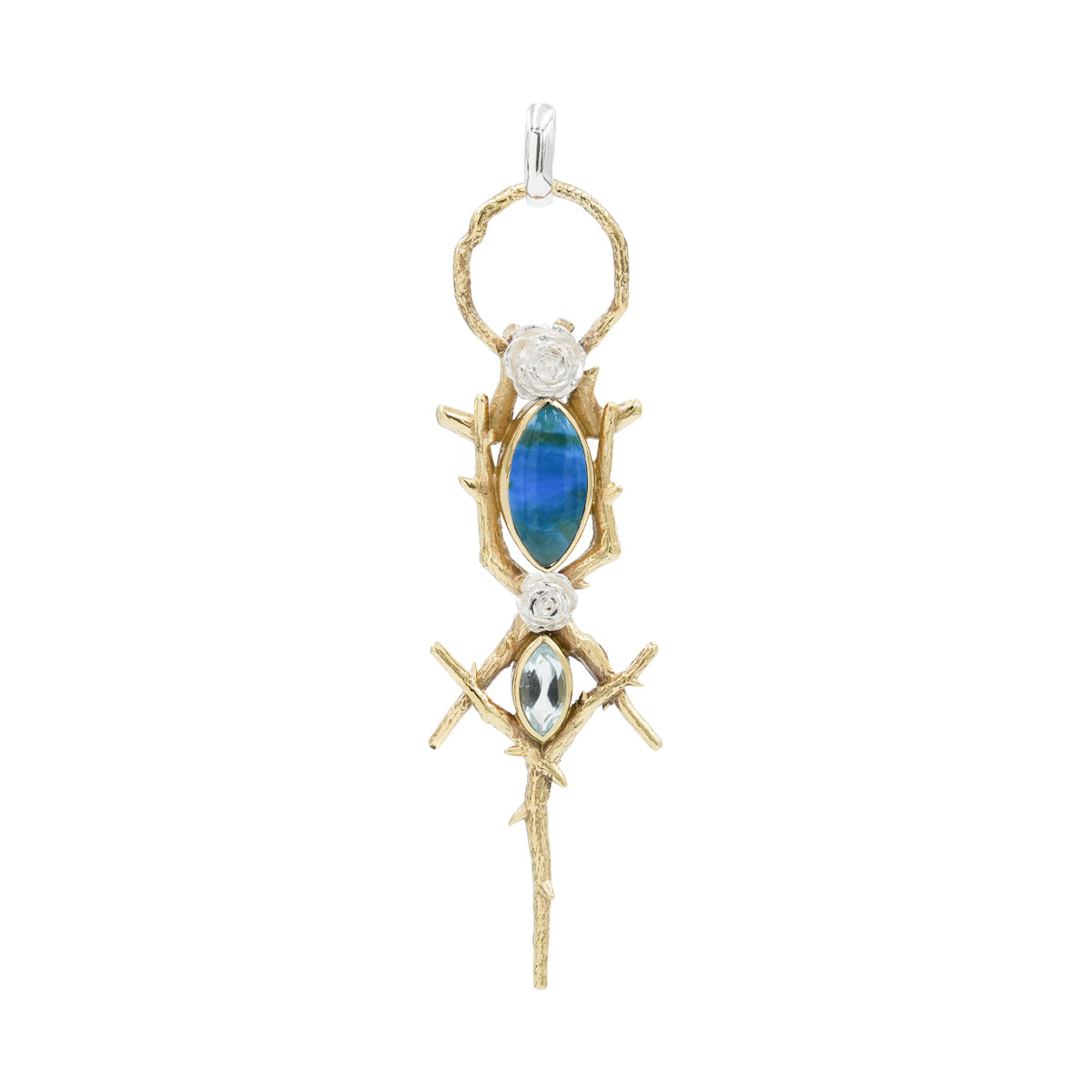 Starborn Thorn and Rose Pendant with Peruvian Blue Opal & Blue Topaz in Nordic Gold & Sterling Silver