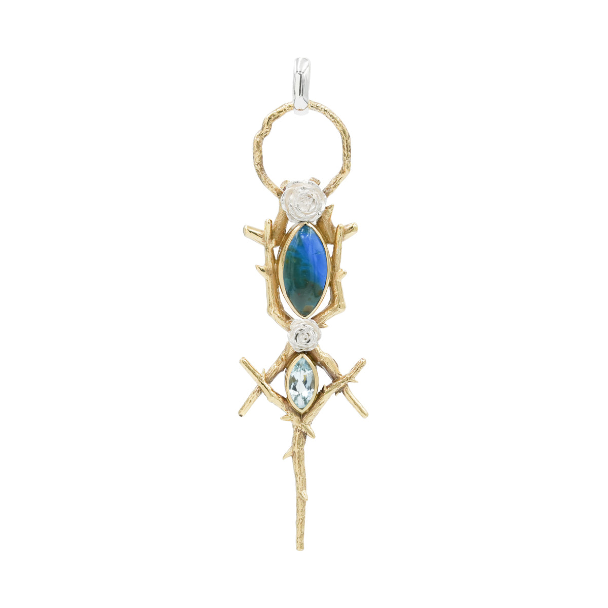 Starborn Thorn and Rose Pendant with Peruvian Blue Opal & Blue Topaz in Nordic Gold & Sterling Silver