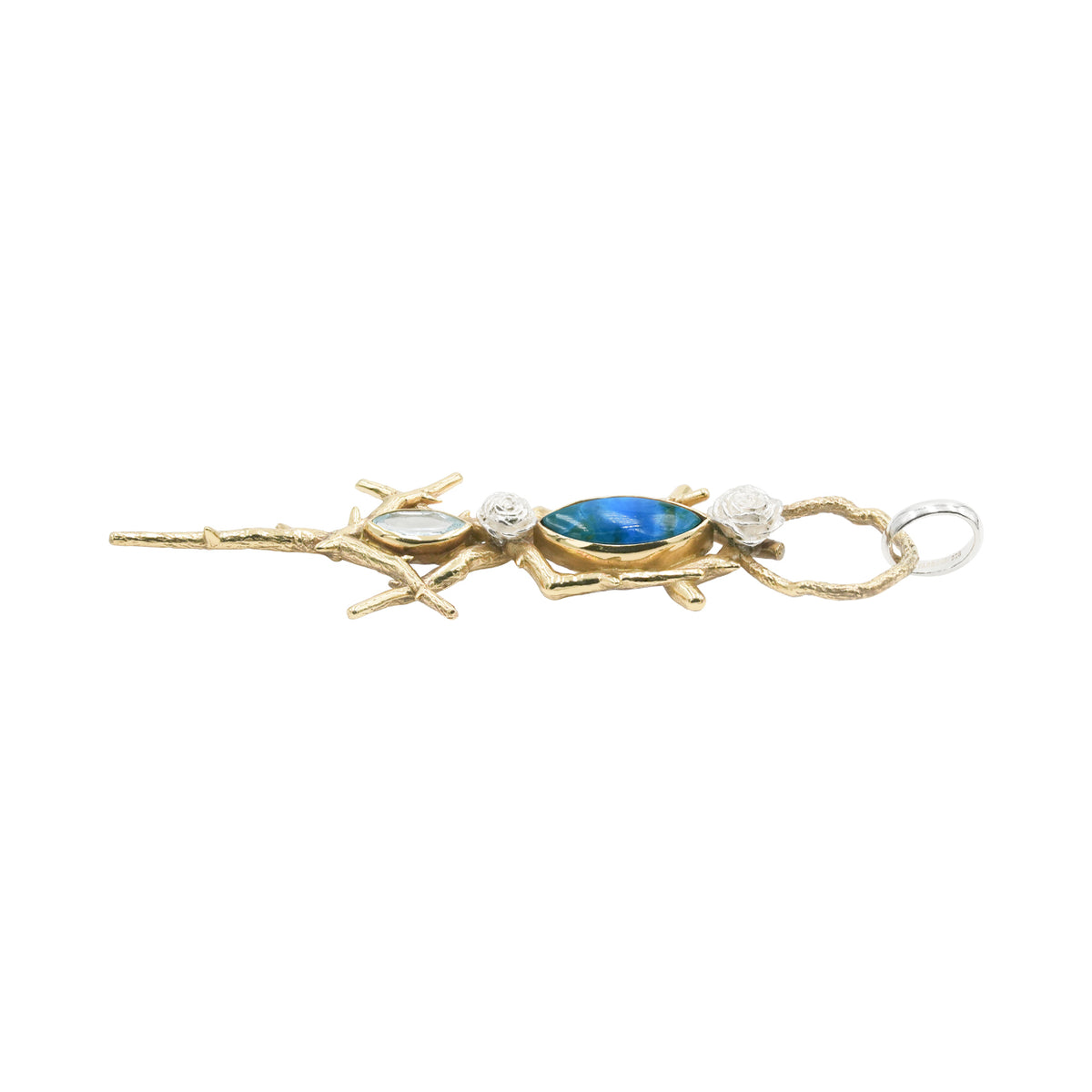 Starborn Thorn and Rose Pendant with Peruvian Blue Opal & Blue Topaz in Nordic Gold & Sterling Silver