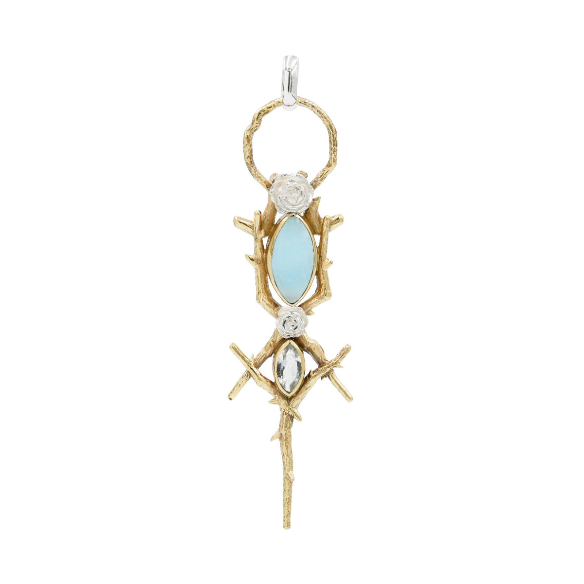 Starborn Thorn and Rose Pendant with Hemimorphite & White Topaz in Nordic Gold & Sterling Silver