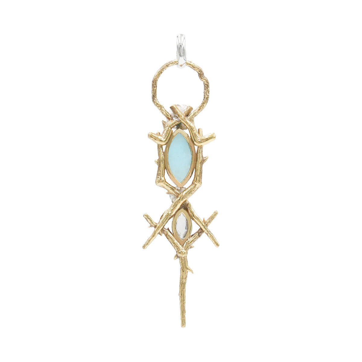 Starborn Thorn and Rose Pendant with Hemimorphite & White Topaz in Nordic Gold & Sterling Silver