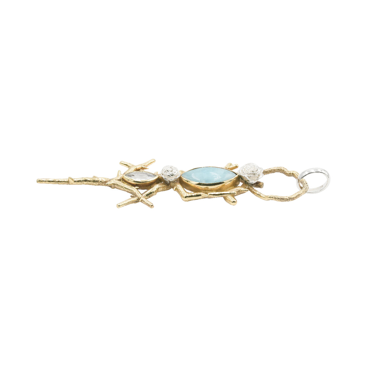 Starborn Thorn and Rose Pendant with Hemimorphite & White Topaz in Nordic Gold & Sterling Silver