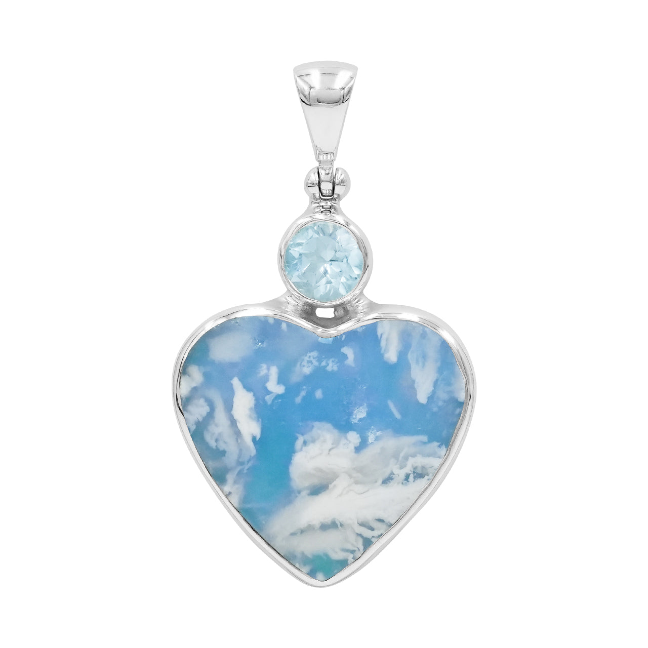 Starborn Aura Plume Agate Heart Pendant in Sterling Silver