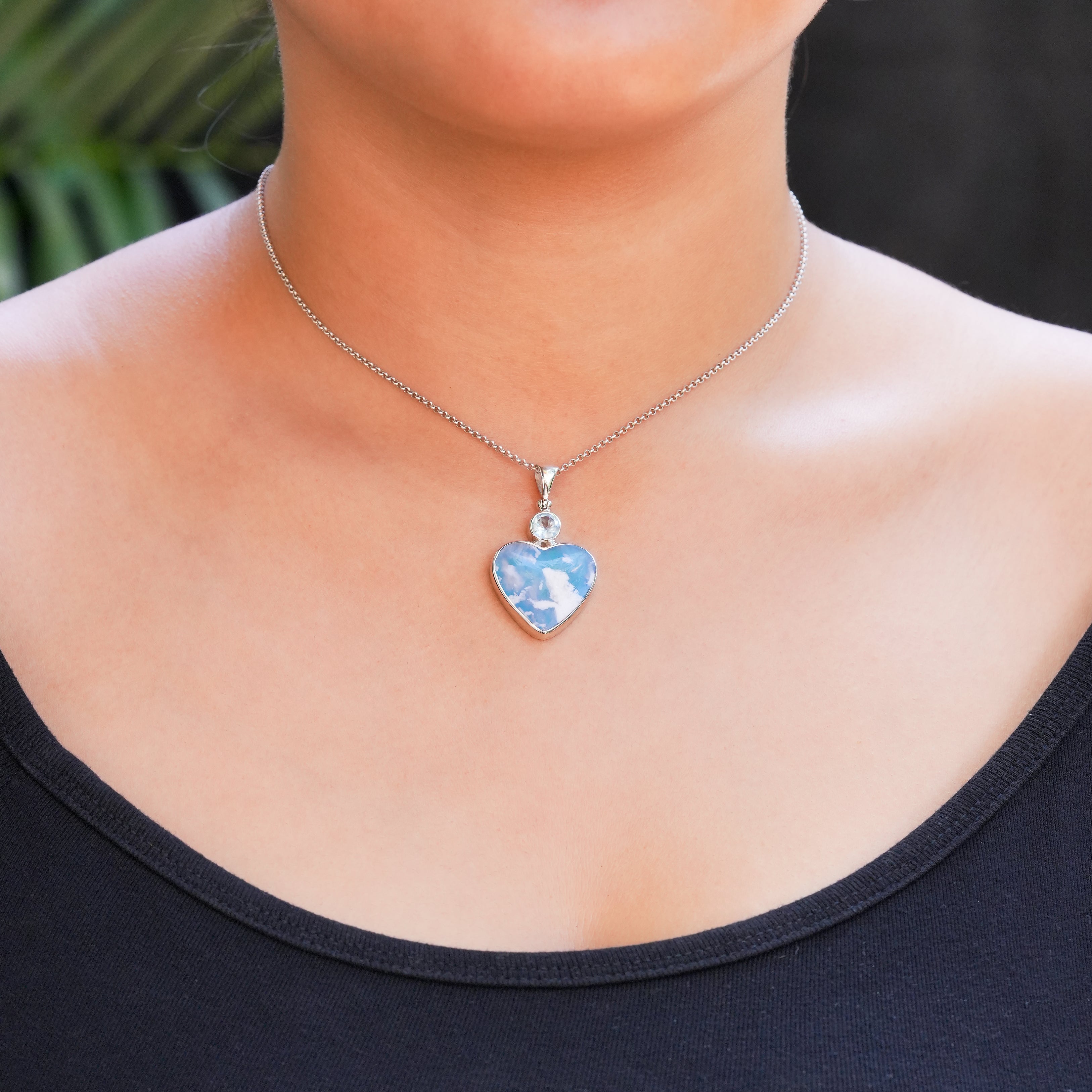 Starborn Aura Plume Agate Heart Pendant in Sterling Silver