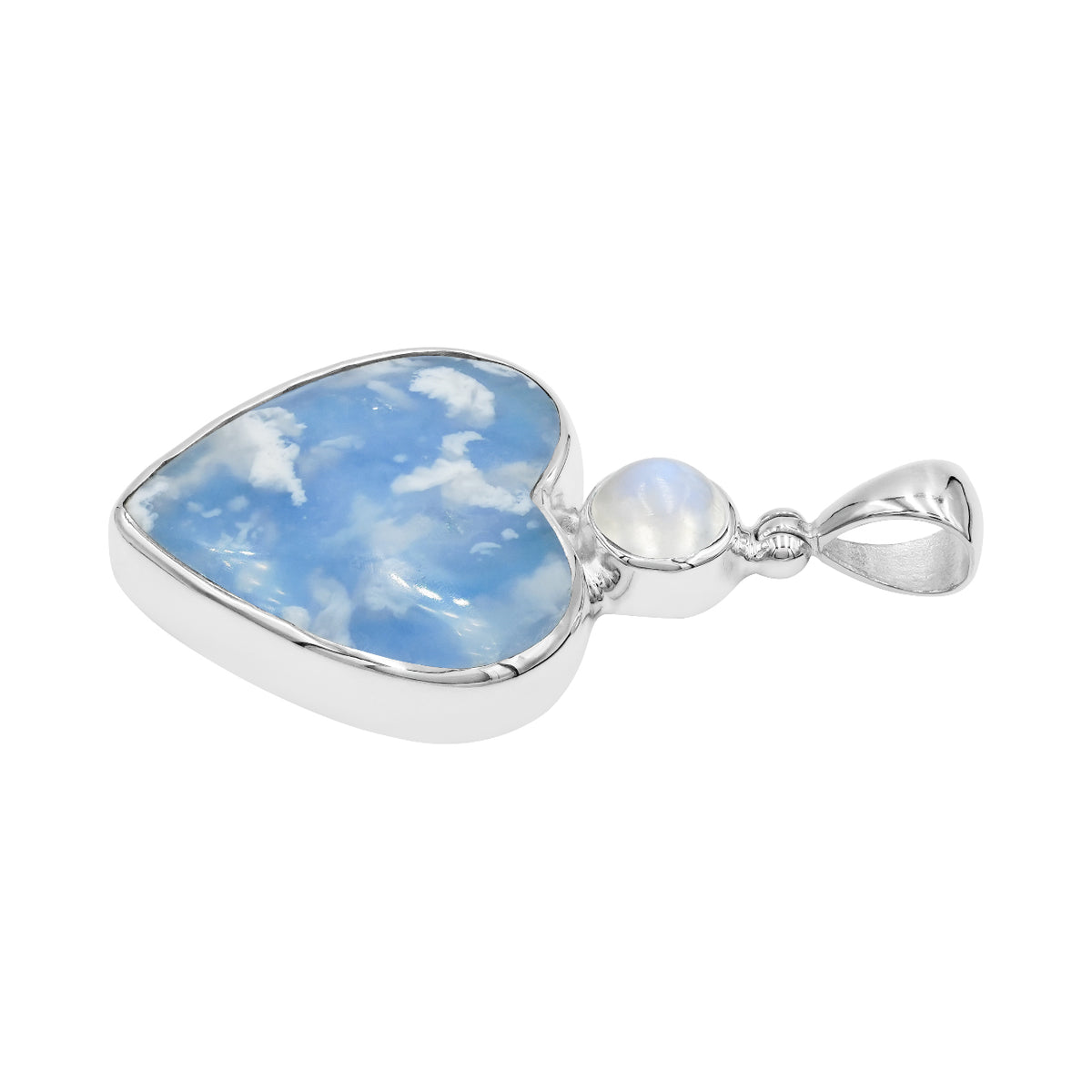 Starborn Aura Plume Agate Heart Pendant in Sterling Silver