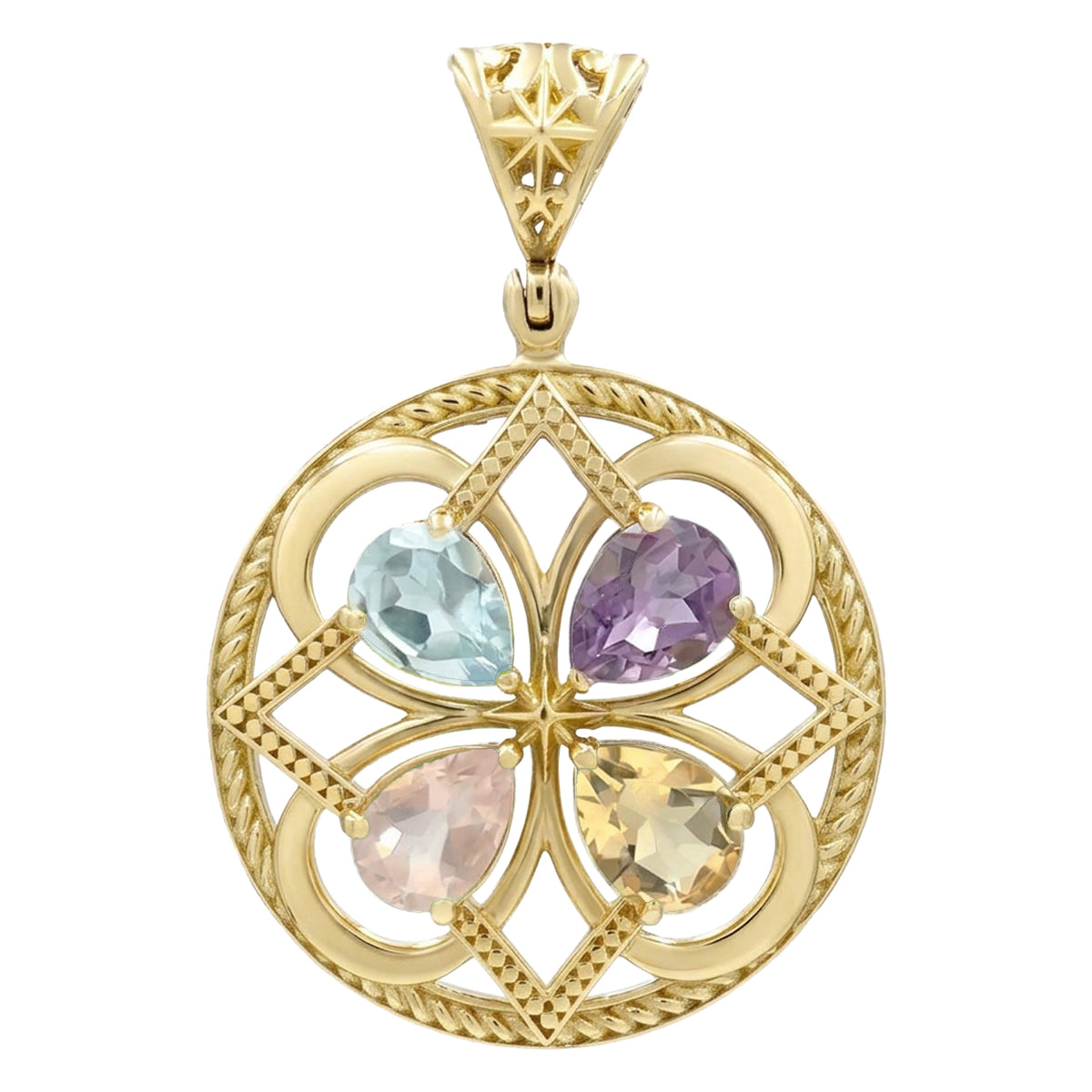 Starborn Multigem Four-Leaf Clover Pendant in Nordic Gold