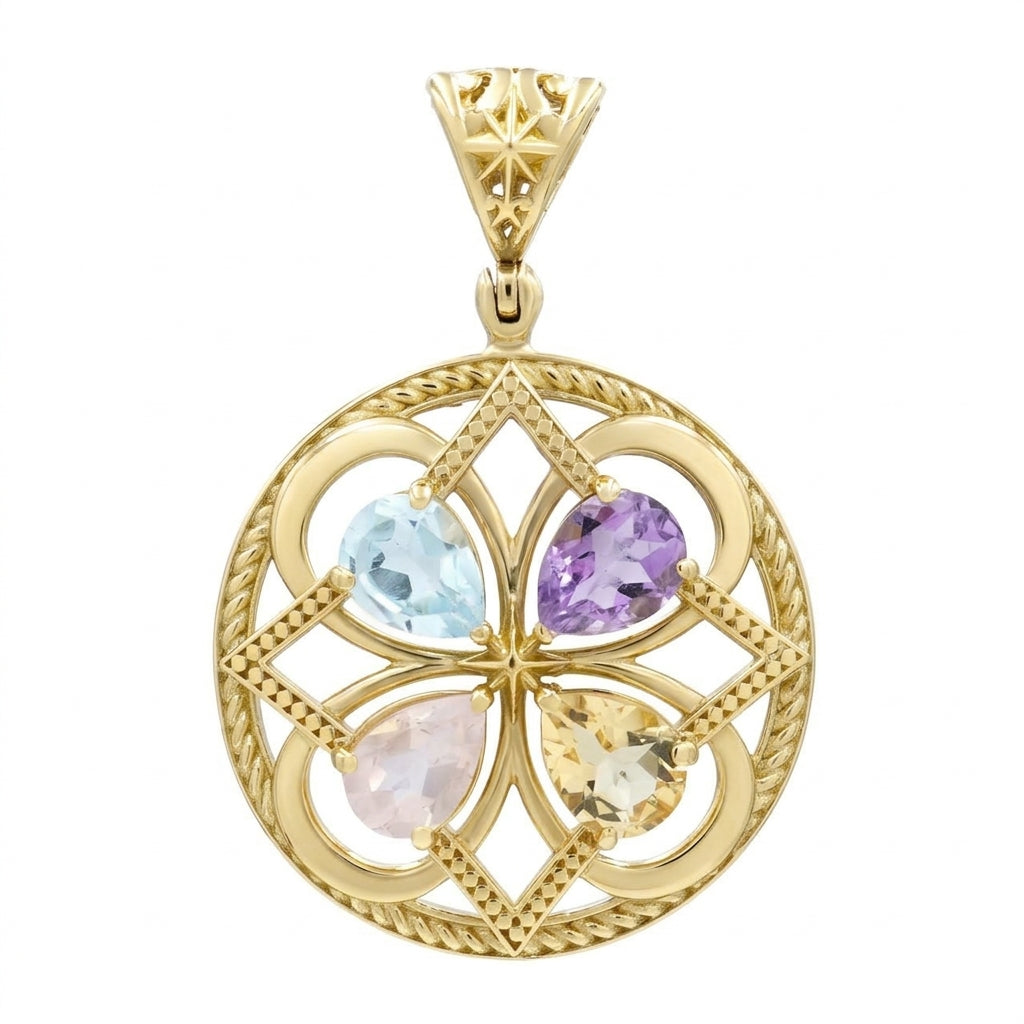Starborn Multigem Four-Leaf Clover Pendant in Nordic Gold