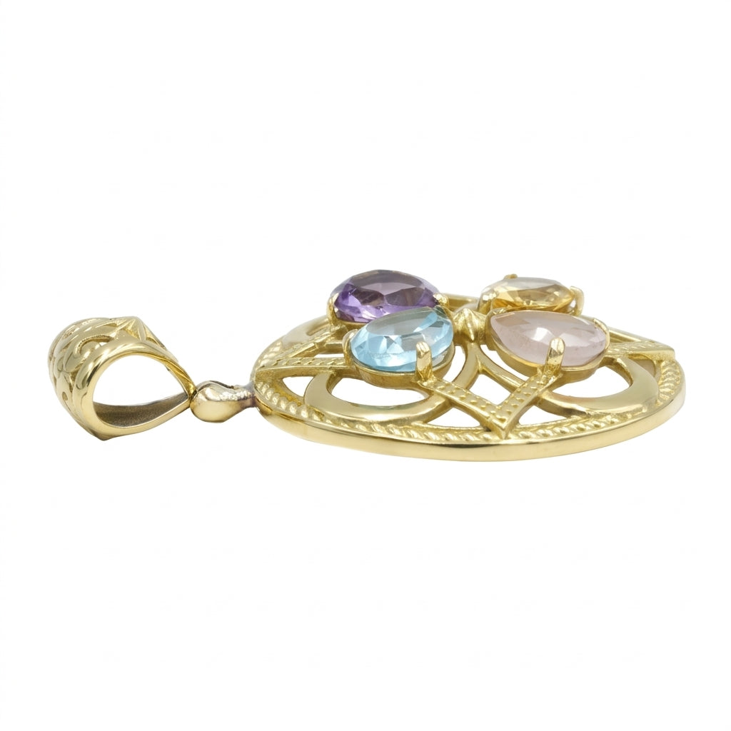 Starborn Multigem Four-Leaf Clover Pendant in Nordic Gold