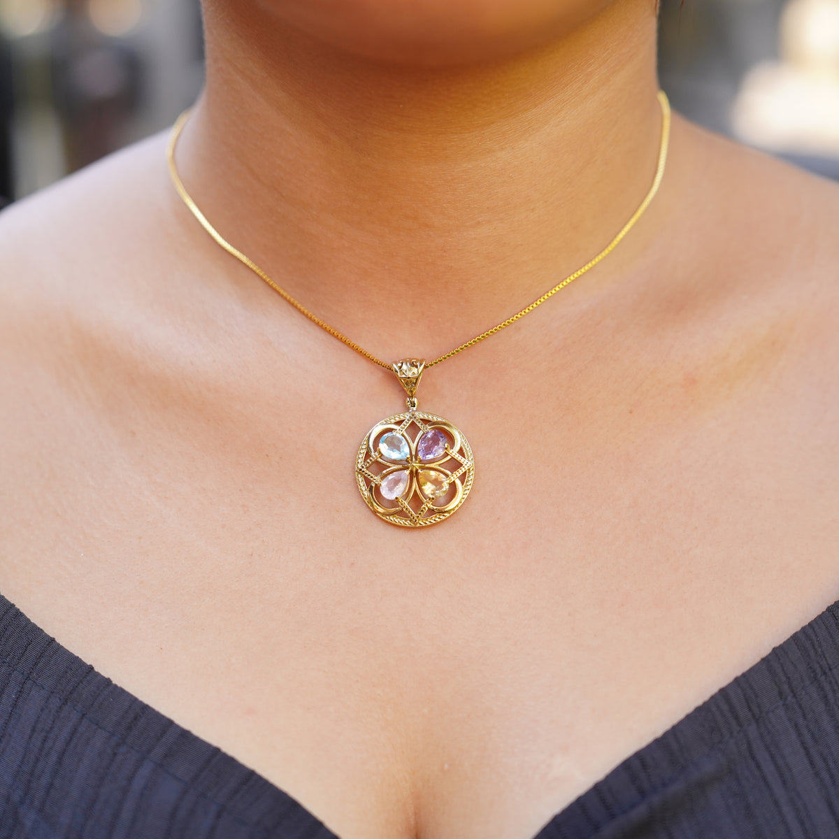 Starborn Multigem Four-Leaf Clover Pendant in Nordic Gold