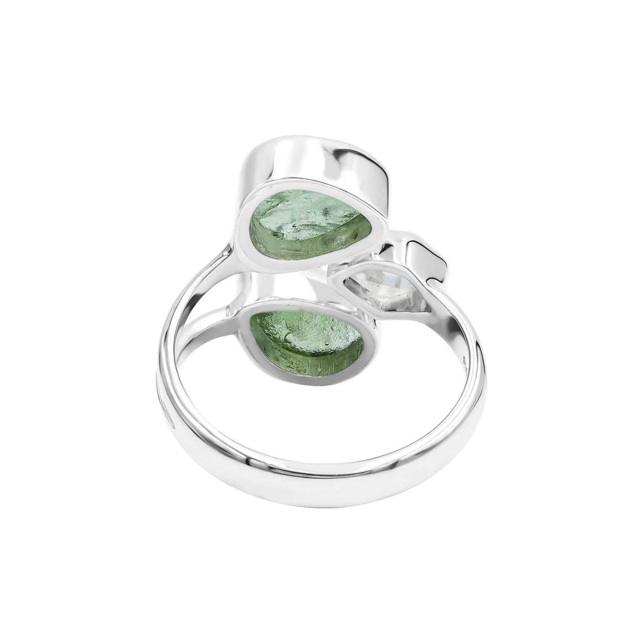 Starborn Moldavit- und Herkimer-Diamantring in Sterlingsilber