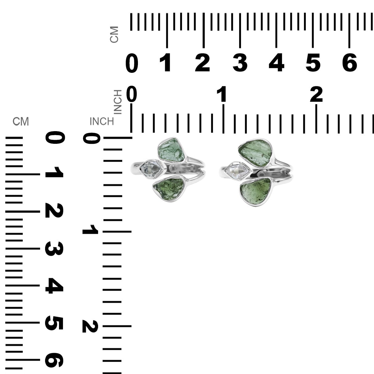 Starborn Moldavit- und Herkimer-Diamantring in Sterlingsilber