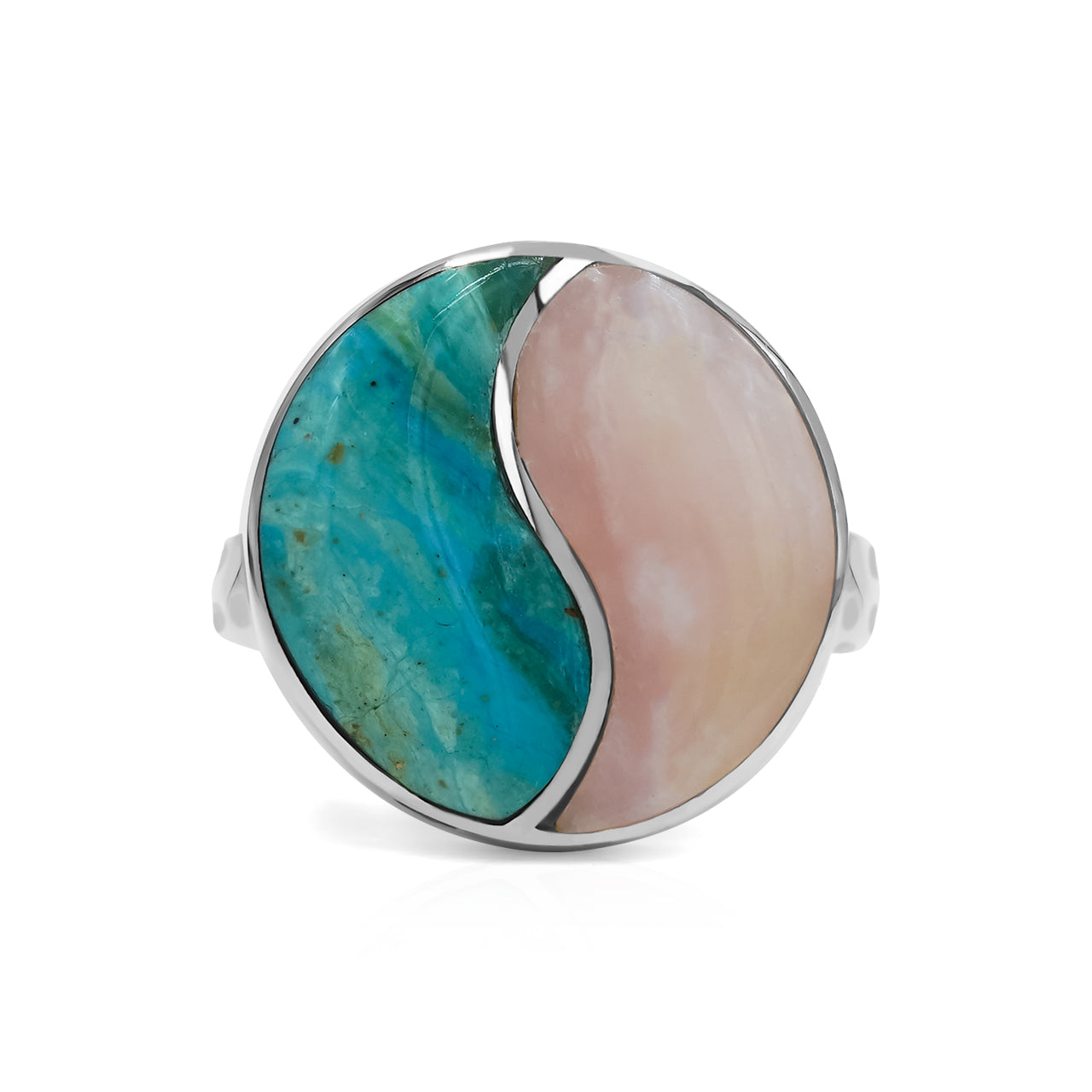 Starborn Turquoise & Pink Opal Yin Yang Round Ring in Sterling Silver