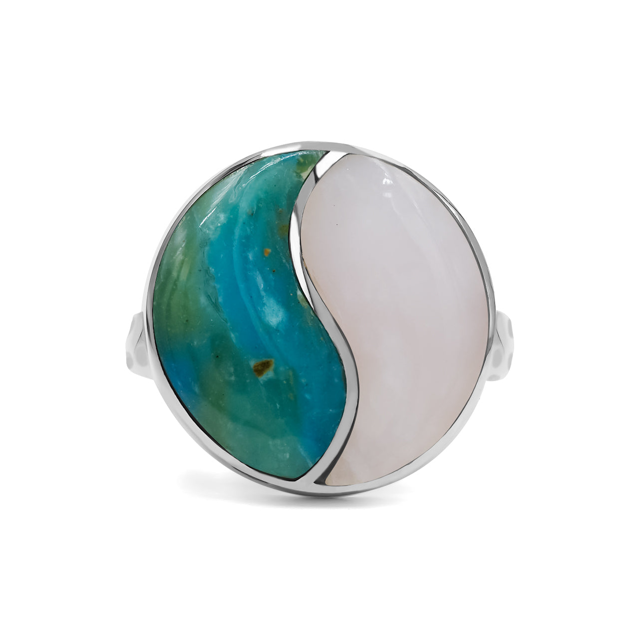 Starborn Turquoise & Pink Opal Yin Yang Round Ring in Sterling Silver