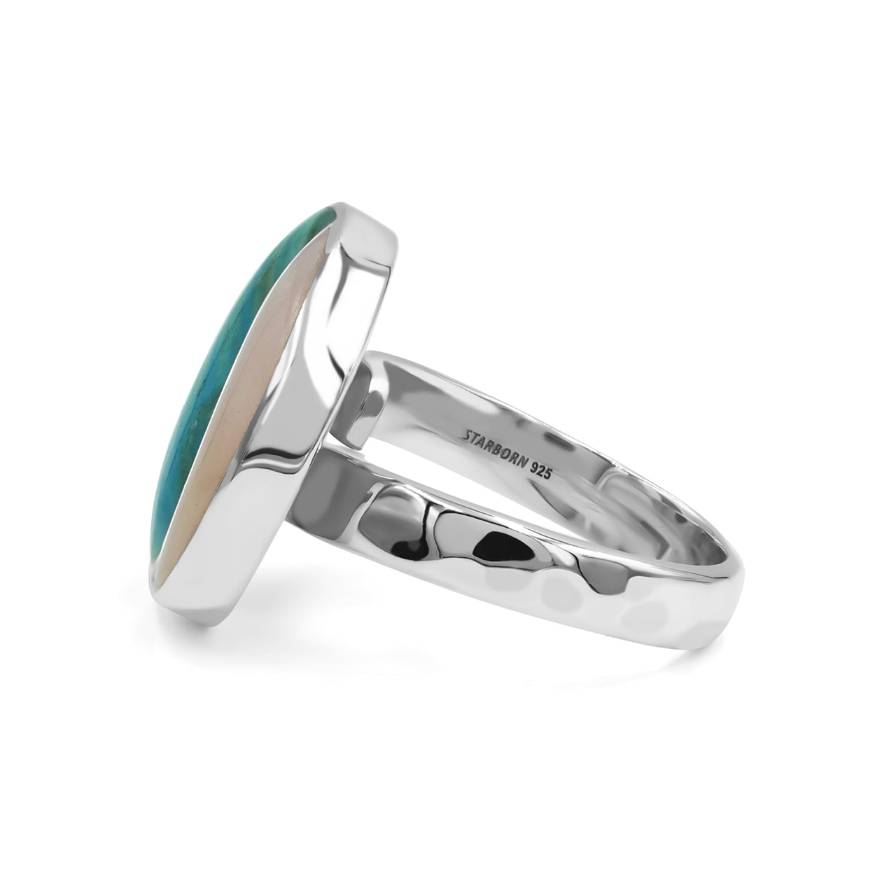 Starborn Turquoise & Pink Opal Yin Yang Round Ring in Sterling Silver