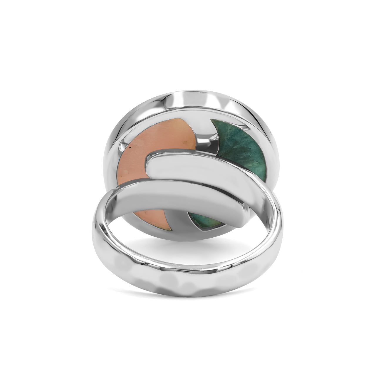 Starborn Turquoise & Pink Opal Yin Yang Round Ring in Sterling Silver